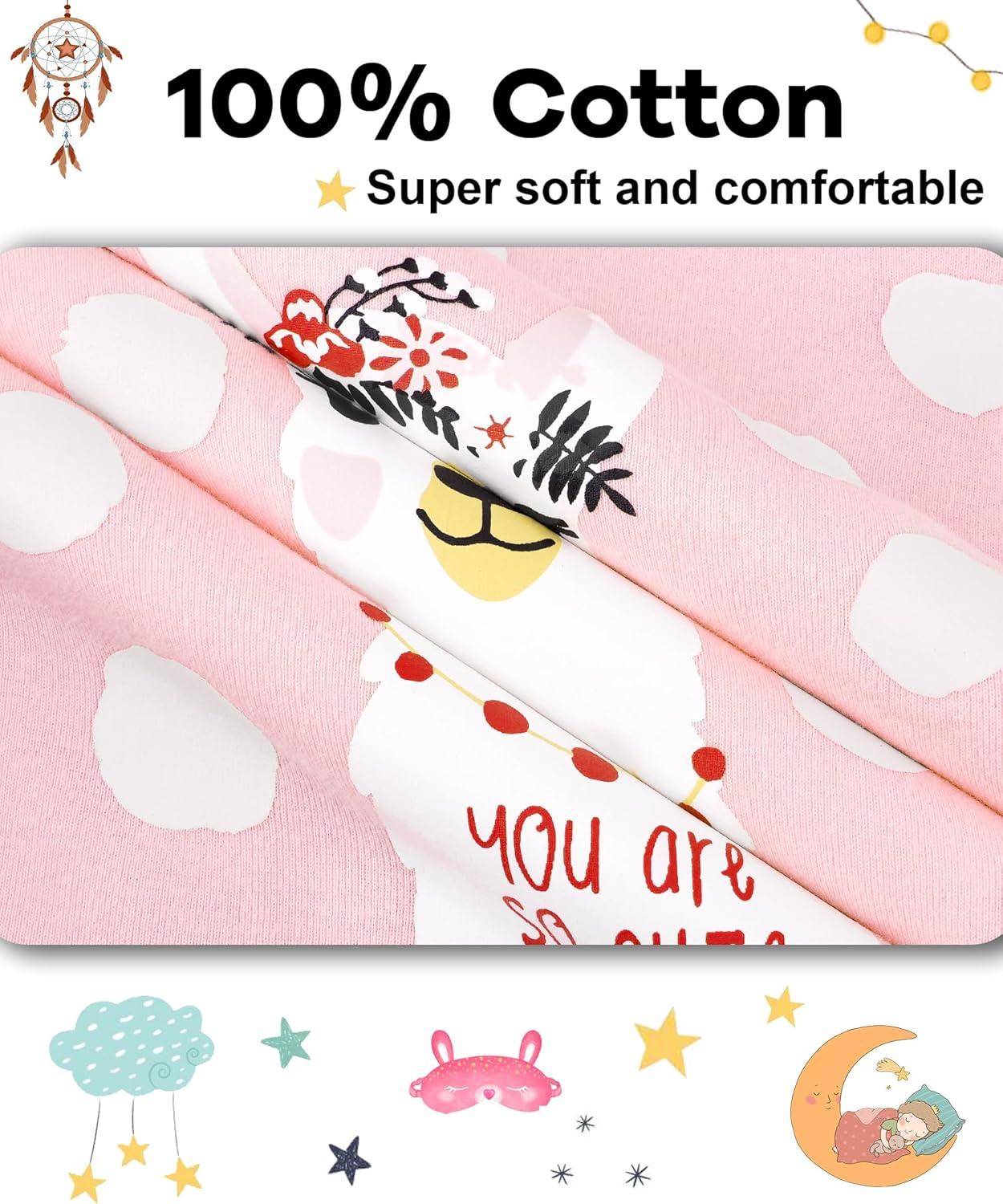 imageDAUGHTER QUEEN Girls Summer Pajamas Set 4 Pieces 100 Cotton Sleepwear Size 18 Months12 Years4pcspinkYellowllamasga24