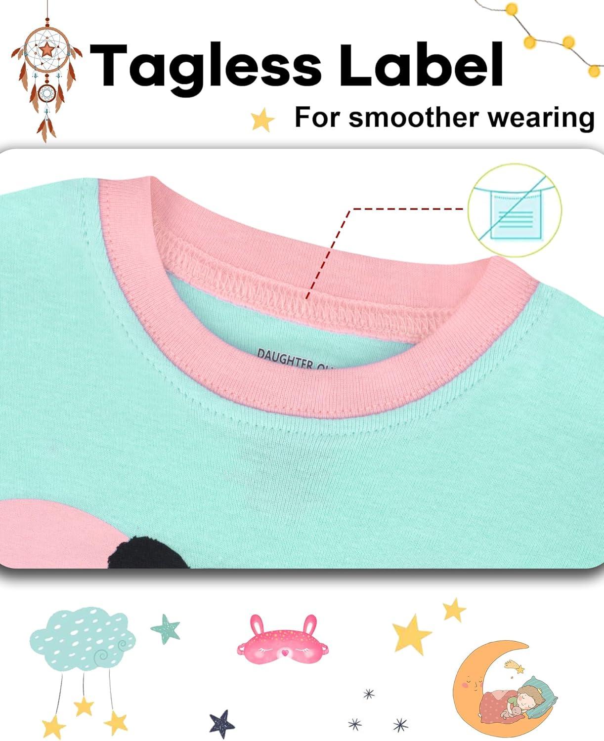 imageDAUGHTER QUEEN Girls Summer Pajamas Set 4 Pieces 100 Cotton Sleepwear Size 18 Months12 Years4pcswhiteMint Greenpandasga25