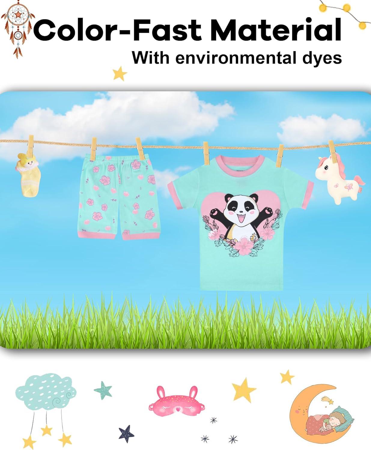imageDAUGHTER QUEEN Girls Summer Pajamas Set 4 Pieces 100 Cotton Sleepwear Size 18 Months12 Years4pcswhiteMint Greenpandasga25