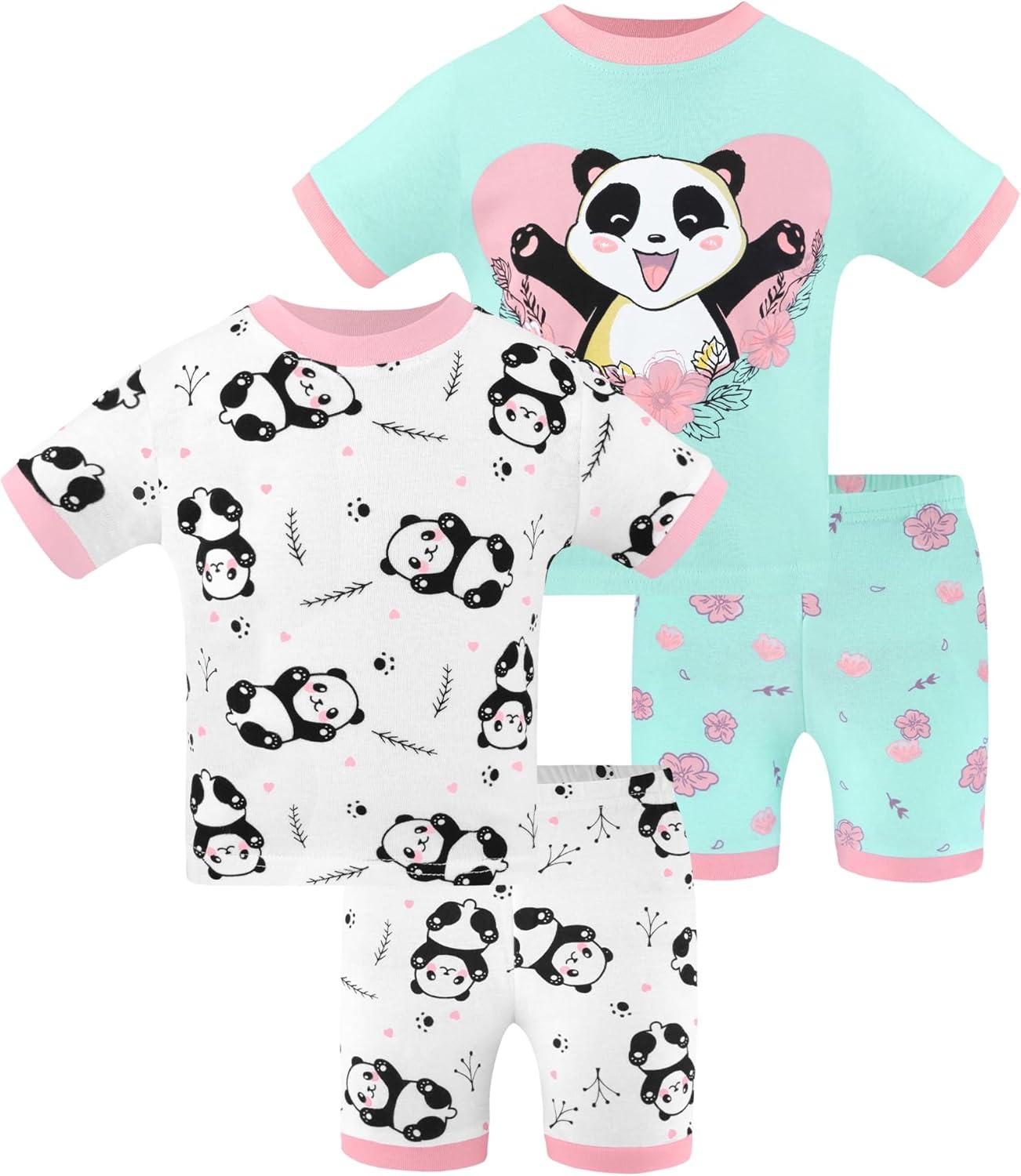imageDAUGHTER QUEEN Girls Summer Pajamas Set 4 Pieces 100 Cotton Sleepwear Size 18 Months12 Years4pcswhiteMint Greenpandasga25