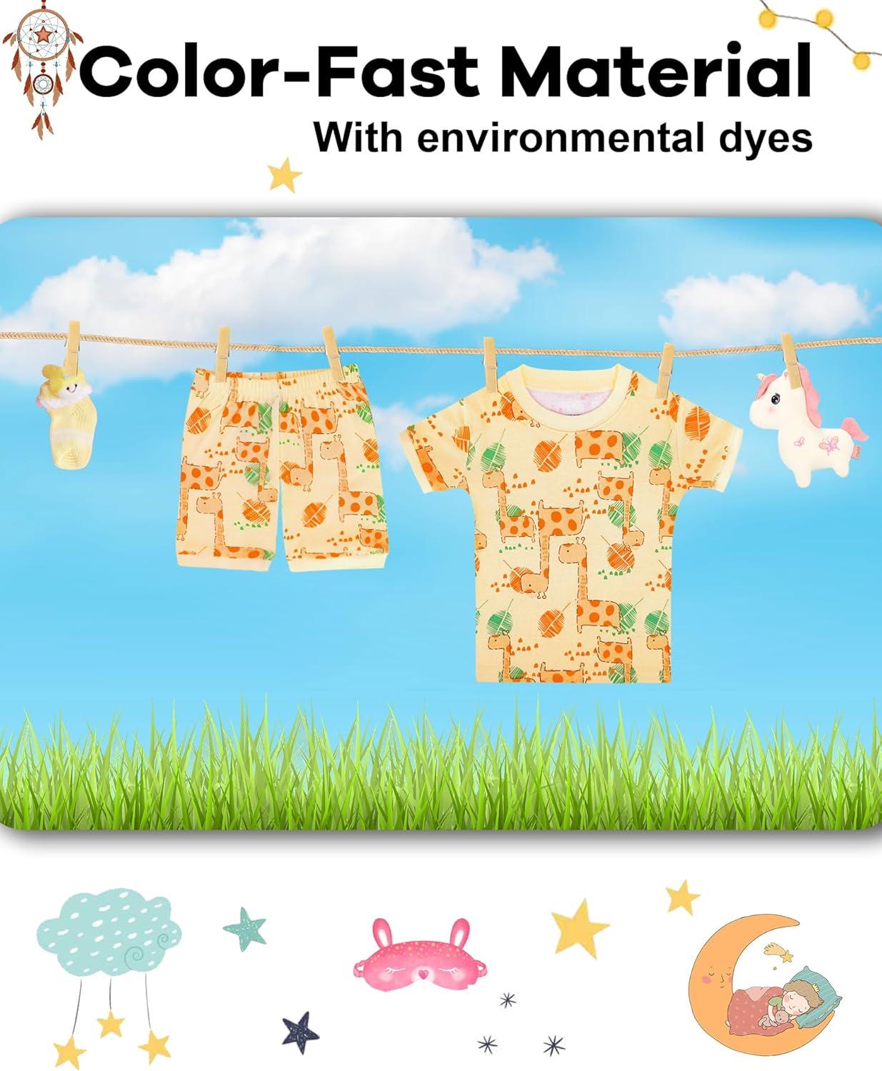 imageDAUGHTER QUEEN Girls Summer Pajamas Set 4 Pieces 100 Cotton Sleepwear Size 18 Months12 Years4pcsyellowPinkgiraffesga24