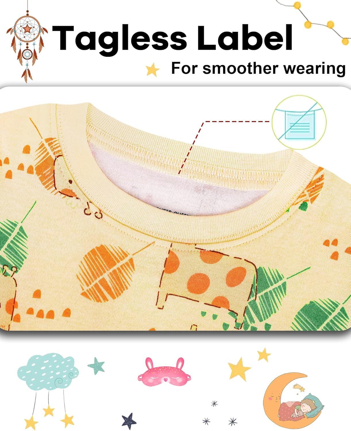 imageDAUGHTER QUEEN Girls Summer Pajamas Set 4 Pieces 100 Cotton Sleepwear Size 18 Months12 Years4pcsyellowPinkgiraffesga24