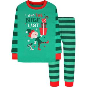 DAUGHTER QUEEN 18 Months-12 Years Boys & Girls Christmas Pajamas 100% Cotton Sleepwear(2pcs-green-elf-cbb23)