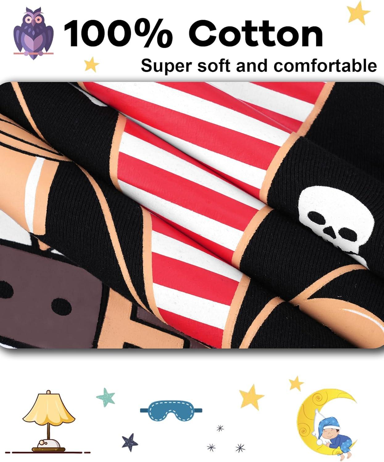 imageDAUGHTER QUEEN Boys Pajamas 4 Pieces Short Set 100 Cotton Sleepwear Size 18 Months12 Years4pcsblackBluepiratesba26