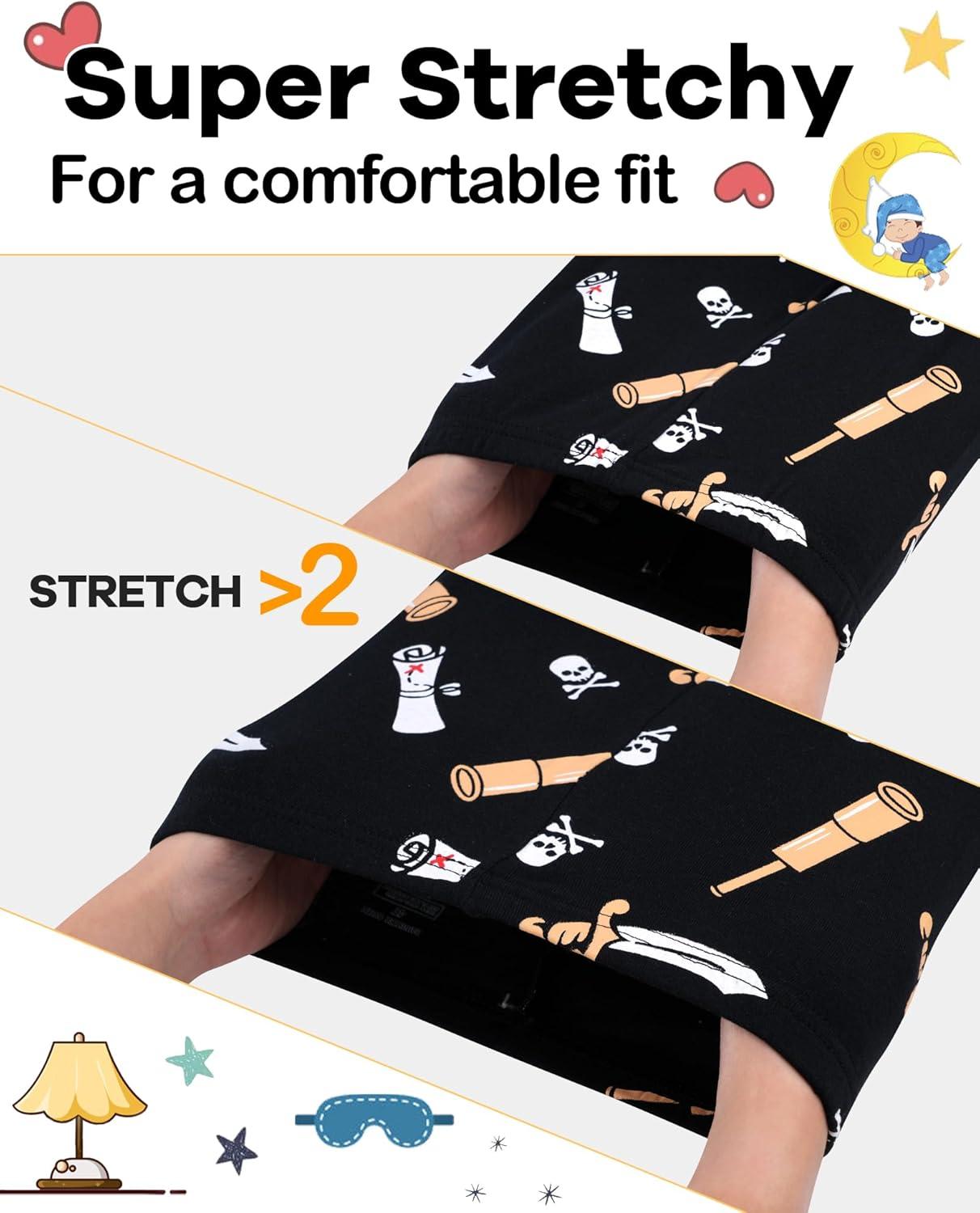 imageDAUGHTER QUEEN Boys Pajamas 4 Pieces Short Set 100 Cotton Sleepwear Size 18 Months12 Years4pcsblackBluepiratesba26