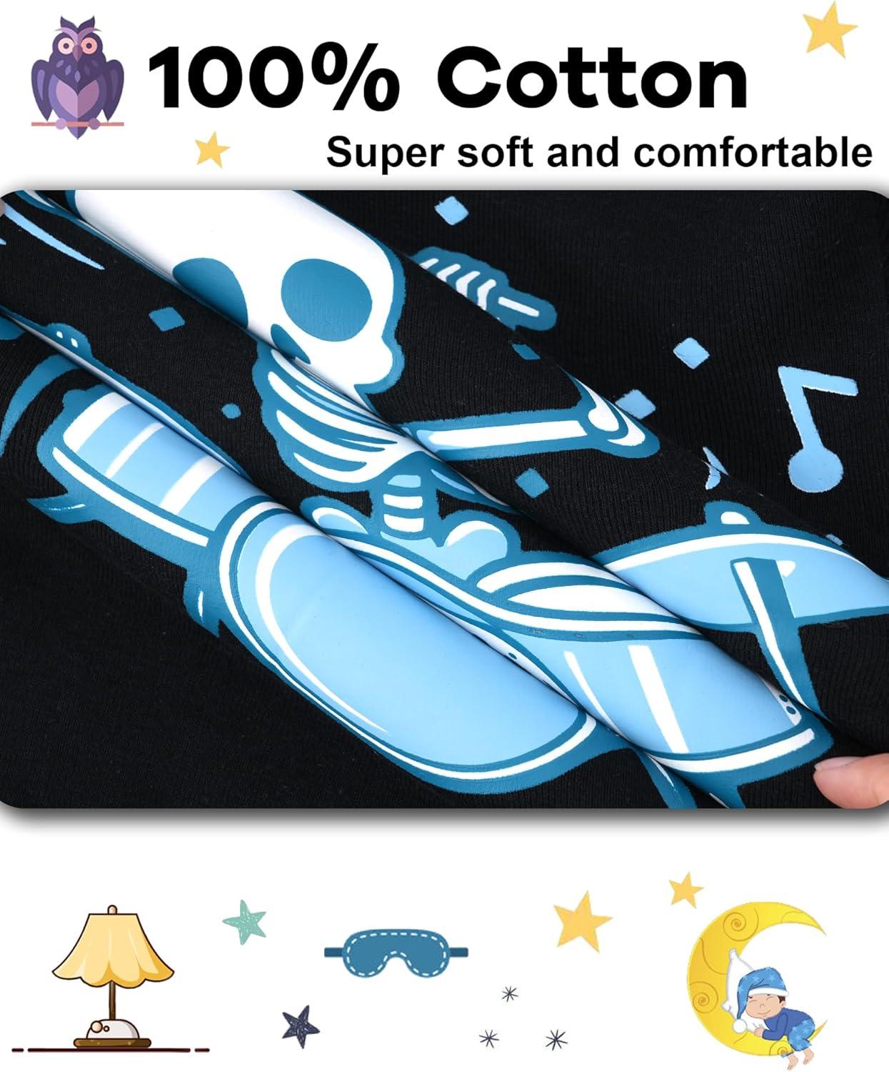 imageDAUGHTER QUEEN Boys Pajamas 4 Pieces Short Set 100 Cotton Sleepwear Size 18 Months12 Years4pcsblackNavy Blueskeletonsba26