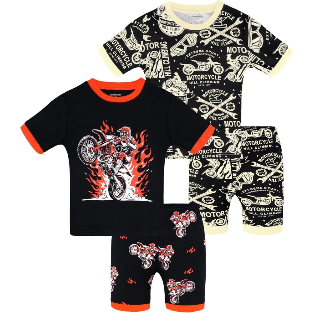 imageDAUGHTER QUEEN Boys Pajamas 4 Pieces Short Set 100 Cotton Sleepwear Size 18 Months12 Years4pcsblackBrowndirt Bikesba26