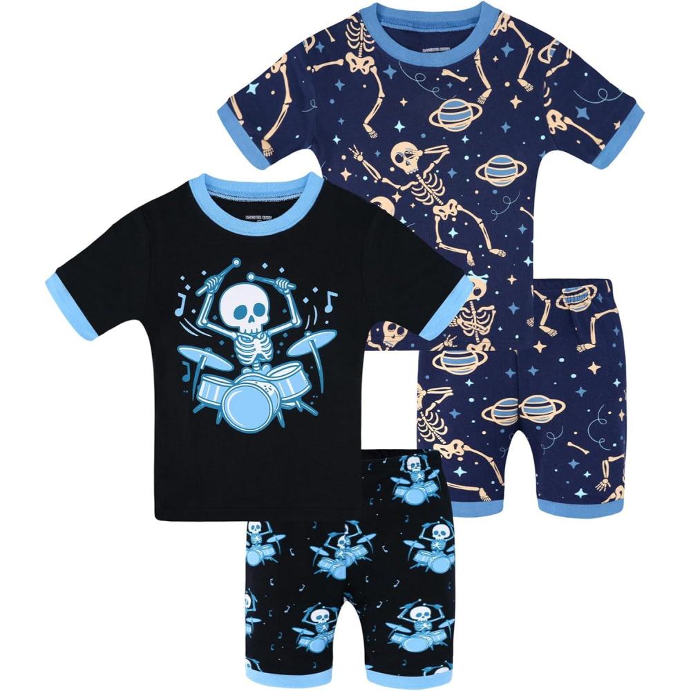 imageDAUGHTER QUEEN Boys Pajamas 4 Pieces Short Set 100 Cotton Sleepwear Size 18 Months12 Years4pcsblackNavy Blueskeletonsba26
