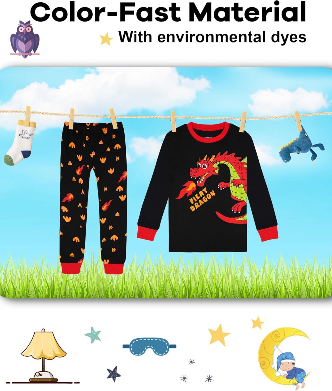 imageDAUGHTER QUEEN Dragon Pajamas for Boys Toddler Kids 100 Cotton Pjs 3T Children Pj Sets Jammies Sleepwear Clothes Size 3 Years Outfits Pyjamas Shirts Pijamas Ninos