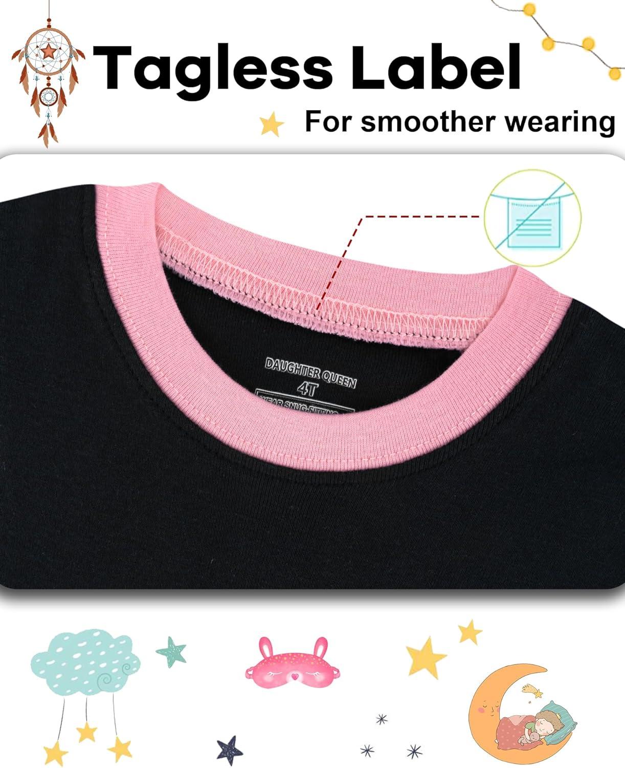 imageDAUGHTER QUEEN Girls Summer Pajamas Set 4 Pieces 100 Cotton Sleepwear Size 18 Months12 Years4pcsblackGreenheartBowsga26