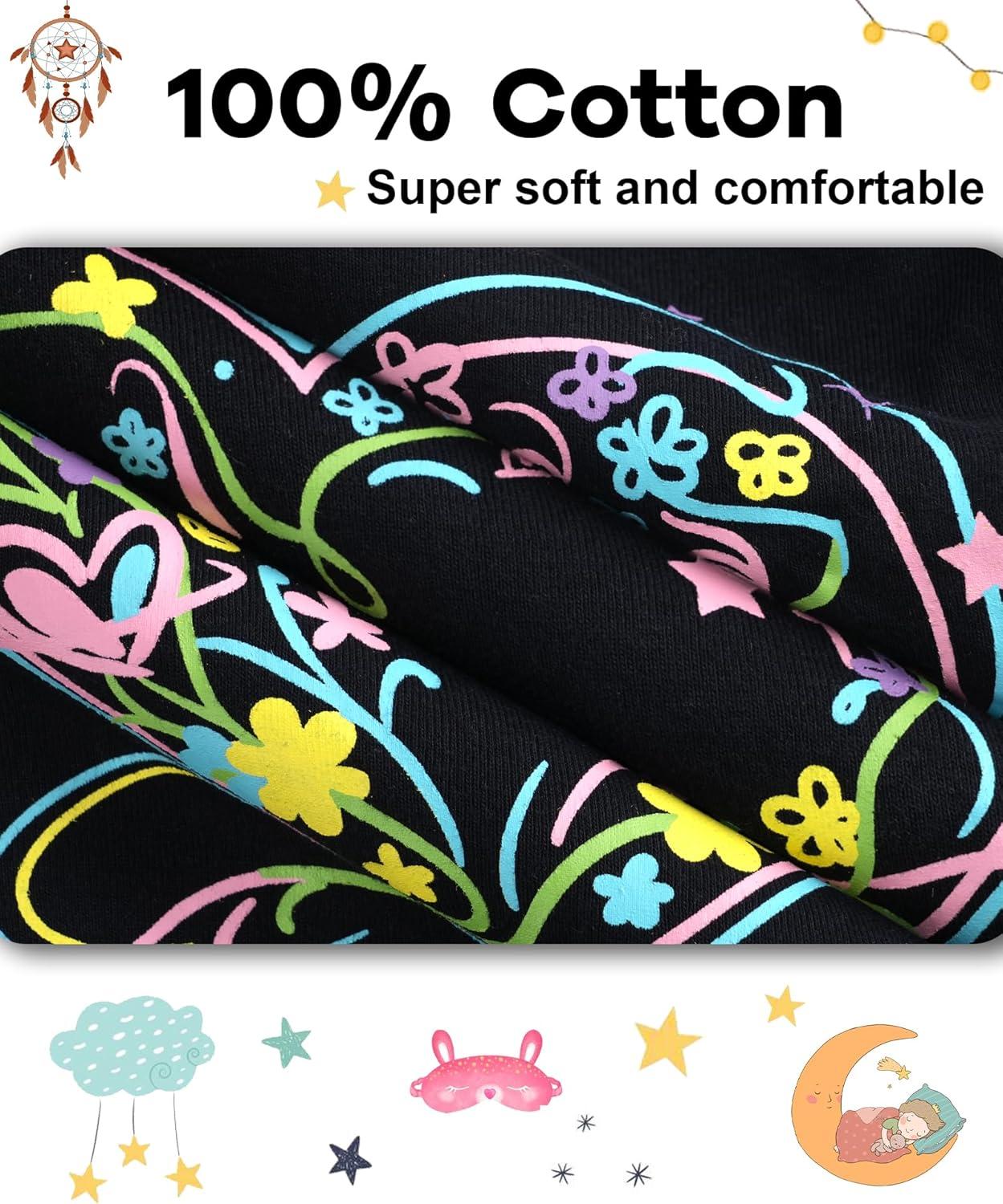 imageDAUGHTER QUEEN Girls Summer Pajamas Set 4 Pieces 100 Cotton Sleepwear Size 18 Months12 Years4pcsblackGreenheartBowsga26