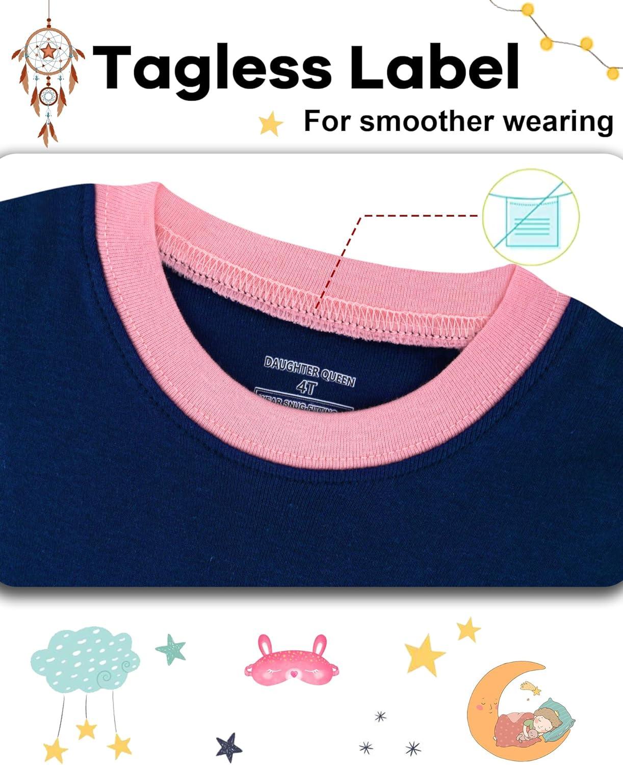 imageDAUGHTER QUEEN Girls Summer Pajamas Set 4 Pieces 100 Cotton Sleepwear Size 18 Months12 Years4pcsnavyPinkicecreamsga26