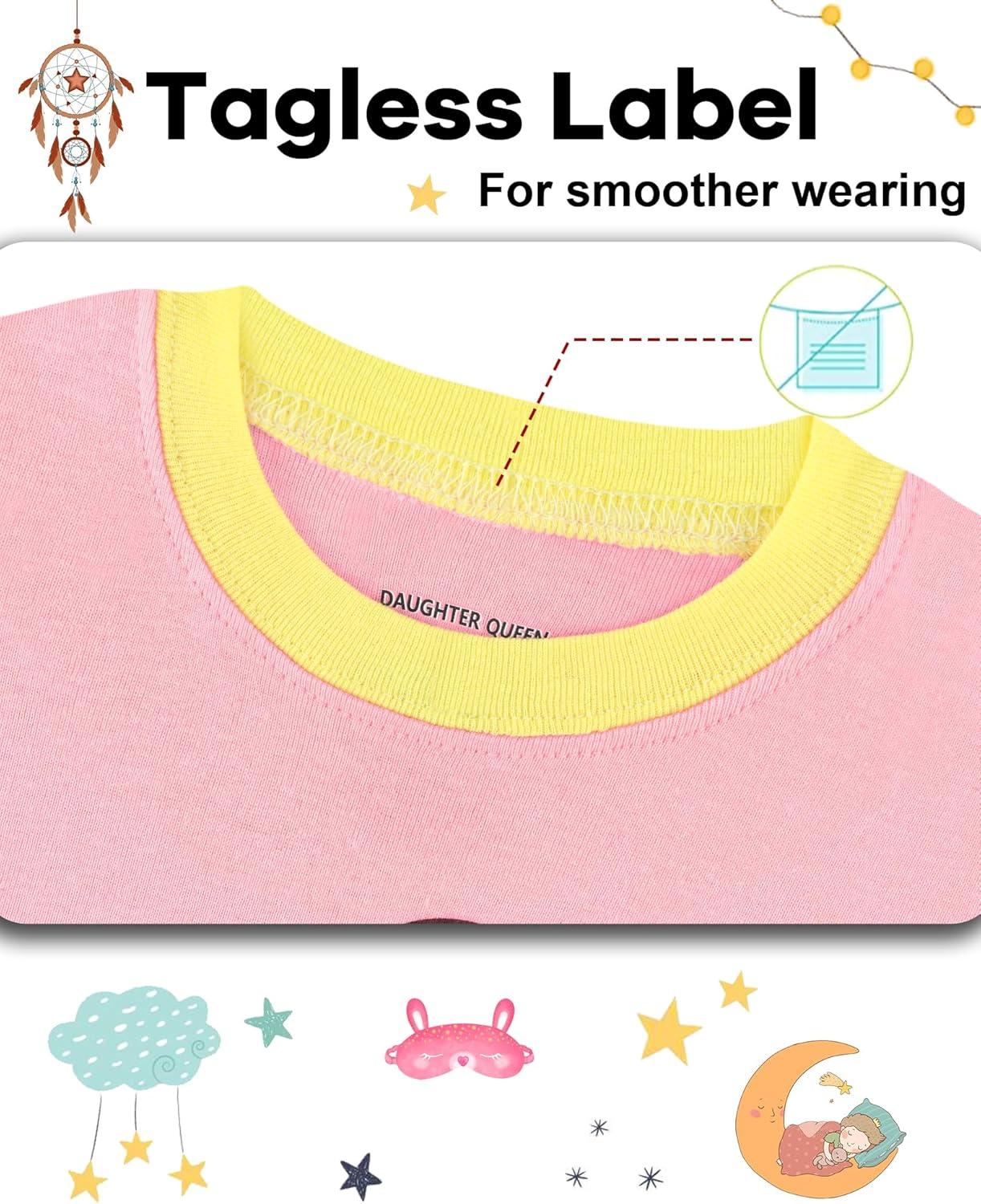 imageDAUGHTER QUEEN Girls Summer Pajamas Set 4 Pieces 100 Cotton Sleepwear Size 18 Months12 Years4pcspinkWhiteflamingosga26