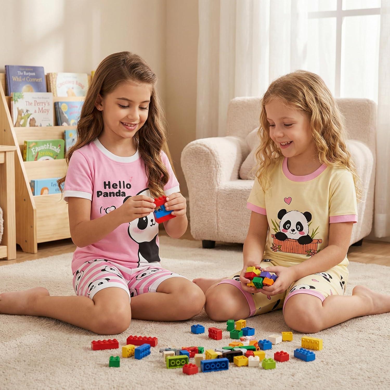 imageDAUGHTER QUEEN Girls Summer Pajamas Set 4 Pieces 100 Cotton Sleepwear Size 18 Months12 Years4pcspinkYellowpandasga26