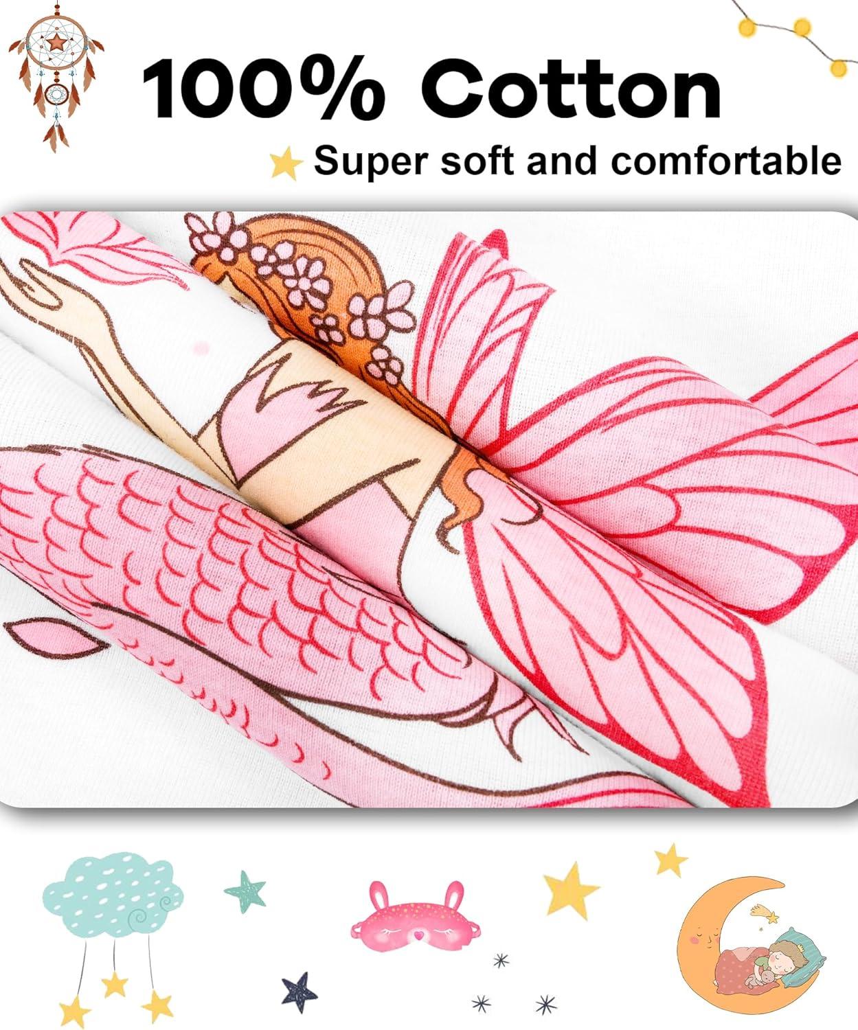 imageDAUGHTER QUEEN Girls Summer Pajamas Set 4 Pieces 100 Cotton Sleepwear Size 18 Months12 Years4pcspurplePinkmermaidsga26