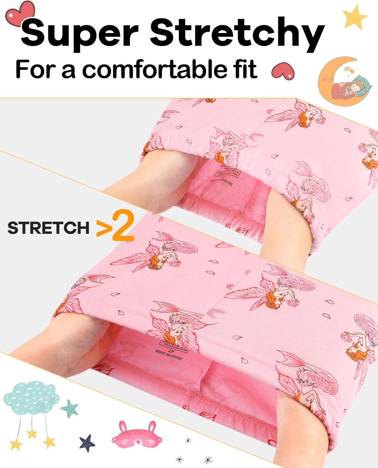 imageDAUGHTER QUEEN Girls Summer Pajamas Set 4 Pieces 100 Cotton Sleepwear Size 18 Months12 Years4pcspurplePinkmermaidsga26