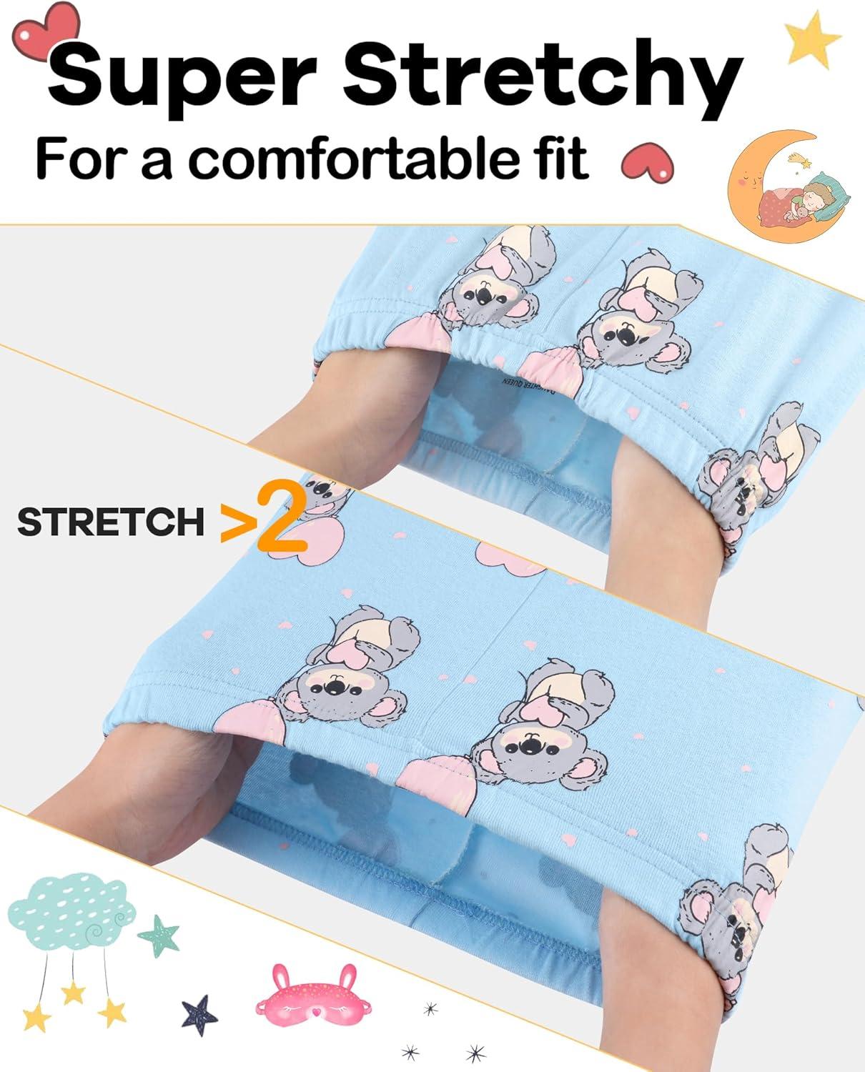 imageDAUGHTER QUEEN Girls Summer Pajamas Set 4 Pieces 100 Cotton Sleepwear Size 18 Months12 Years4pcsyellowBluekoalasga26