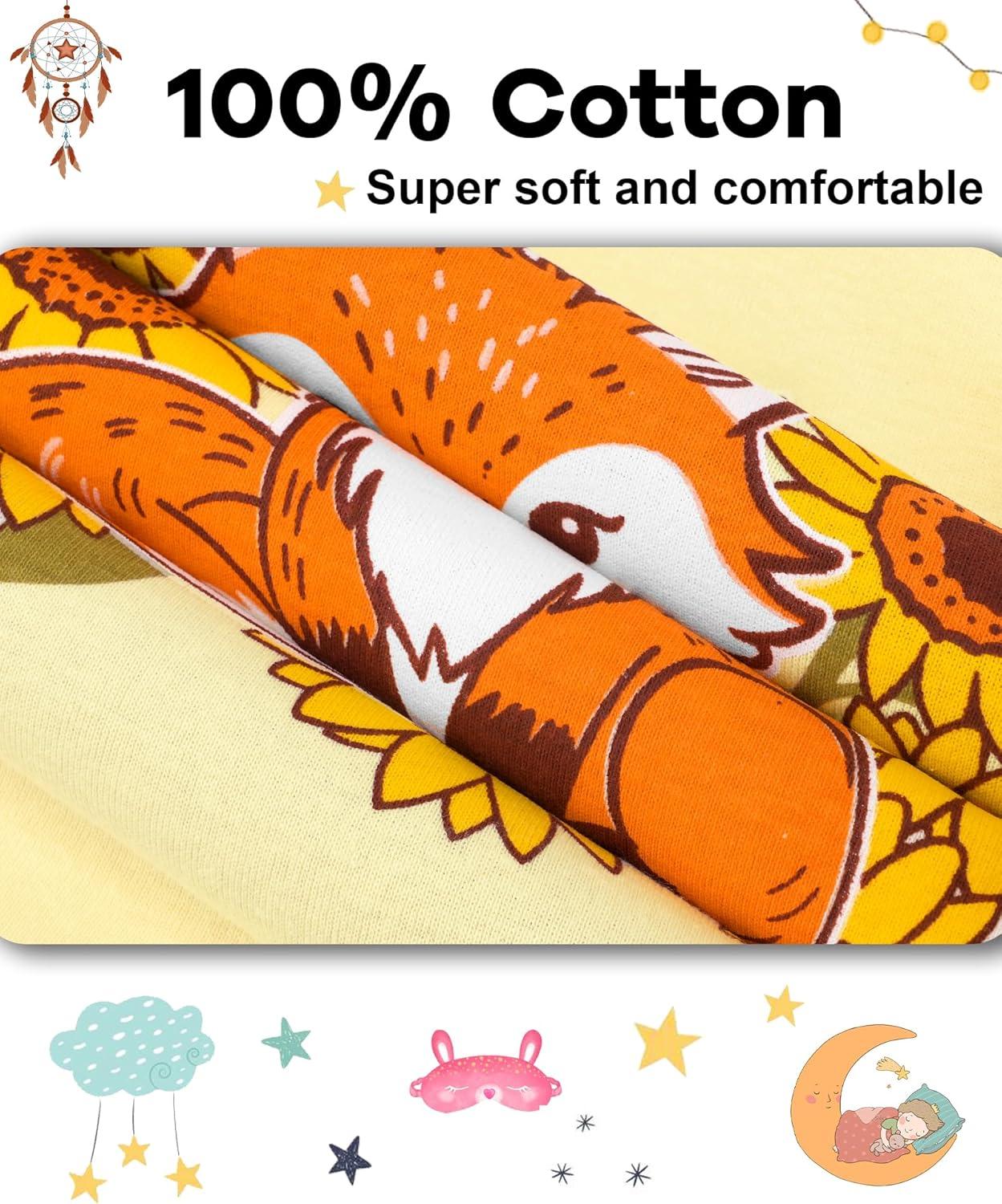 imageDAUGHTER QUEEN Girls Summer Pajamas Set 4 Pieces 100 Cotton Sleepwear Size 18 Months12 Years4pcsyellowfoxsga26