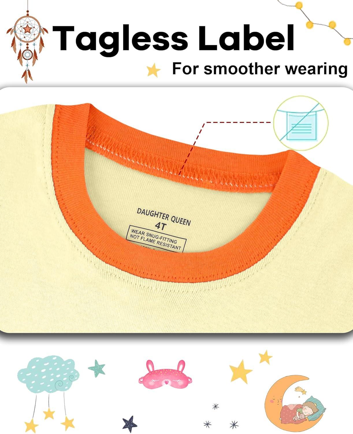 imageDAUGHTER QUEEN Girls Summer Pajamas Set 4 Pieces 100 Cotton Sleepwear Size 18 Months12 Years4pcsyellowfoxsga26