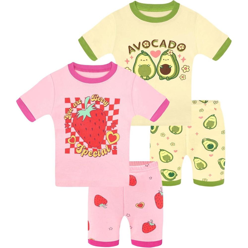 imageDAUGHTER QUEEN Girls Summer Pajamas Set 4 Pieces 100 Cotton Sleepwear Size 18 Months12 Years4pcspinkBeigestrawberryAvocadosga26