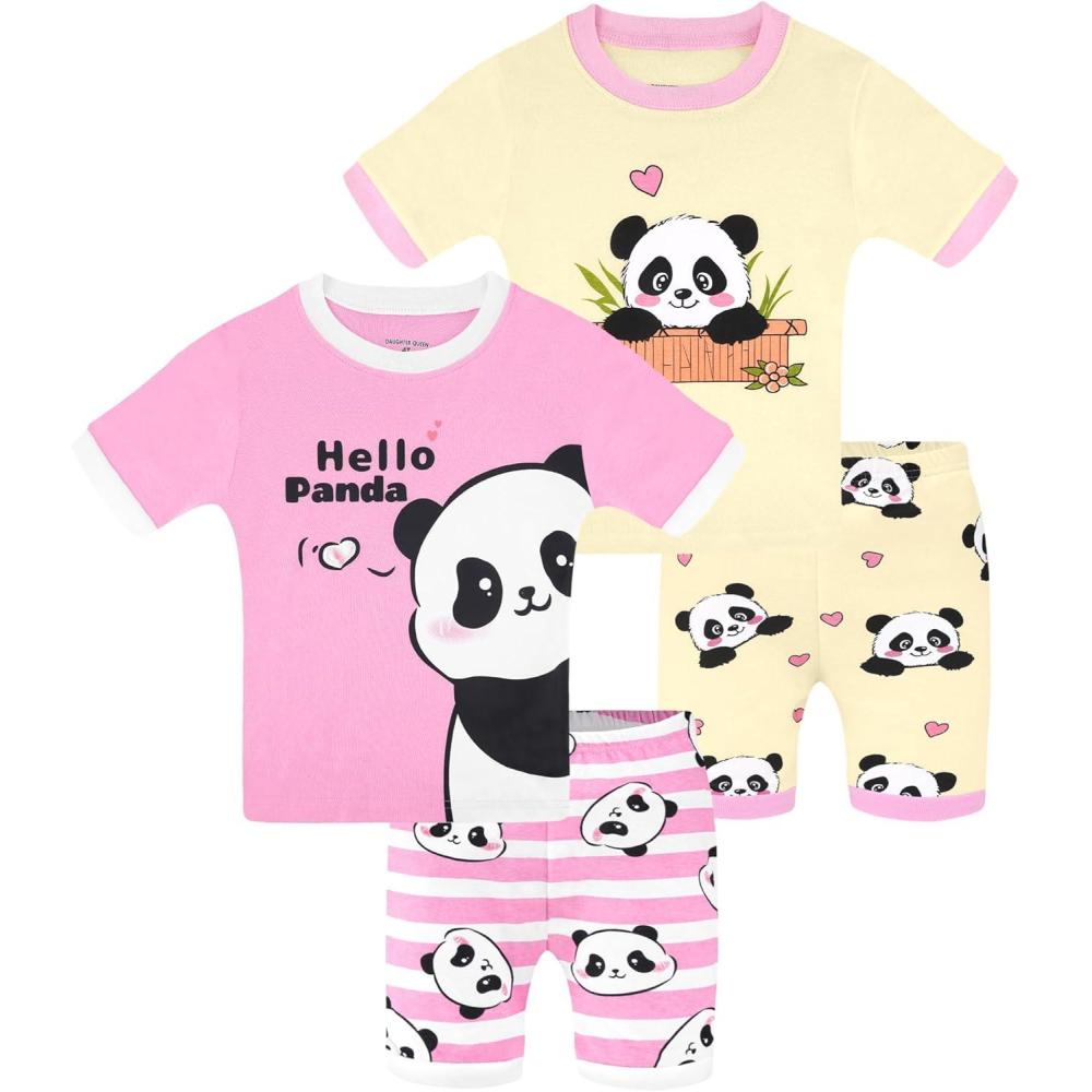 imageDAUGHTER QUEEN Girls Summer Pajamas Set 4 Pieces 100 Cotton Sleepwear Size 18 Months12 Years4pcspinkYellowpandasga26