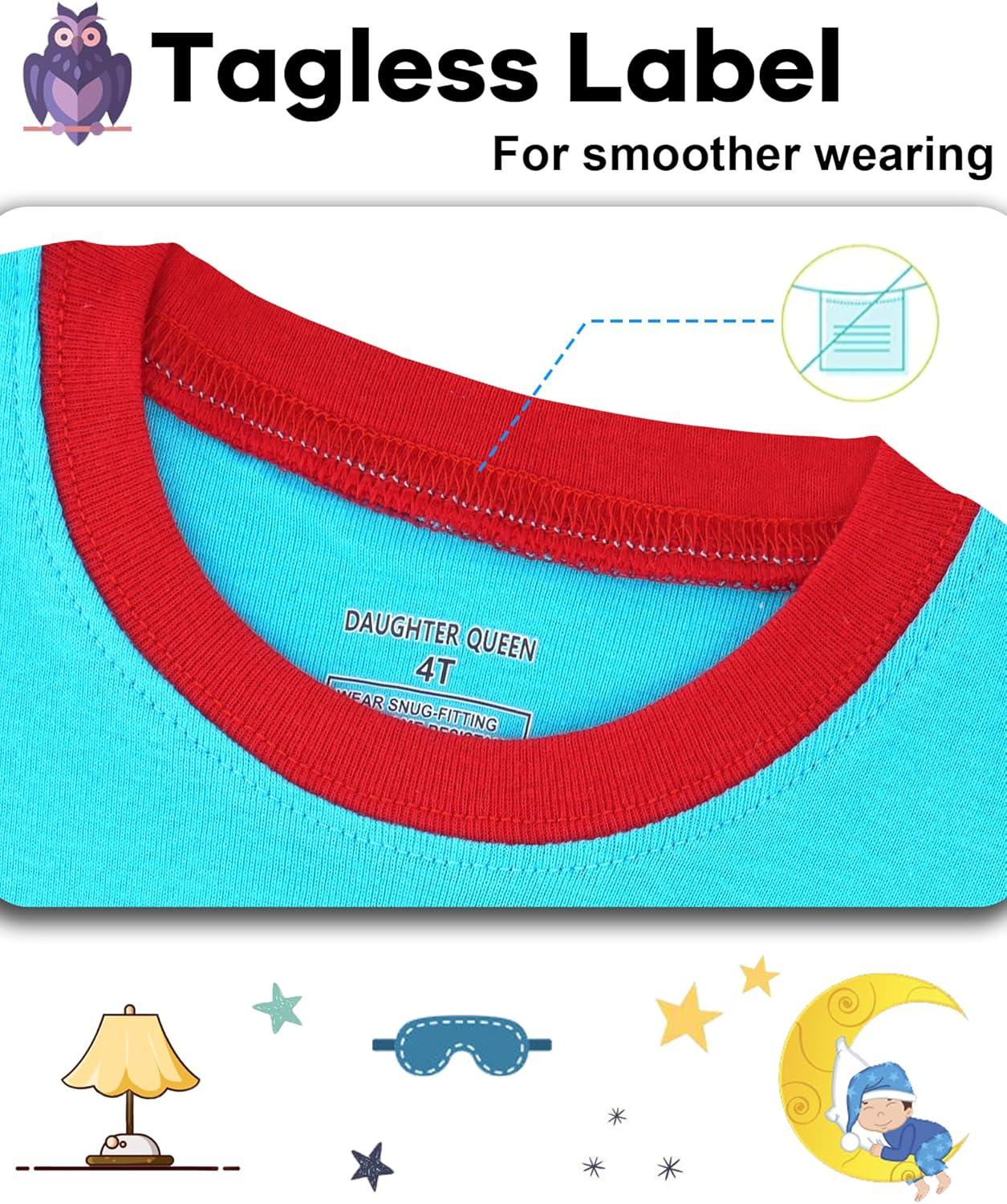 imageDAUGHTER QUEEN Boys Summer Pajamas Set 4 Pieces 100 Cotton Sleepwear Size 18 Months12 Years4pcsgreyBluecarssba26