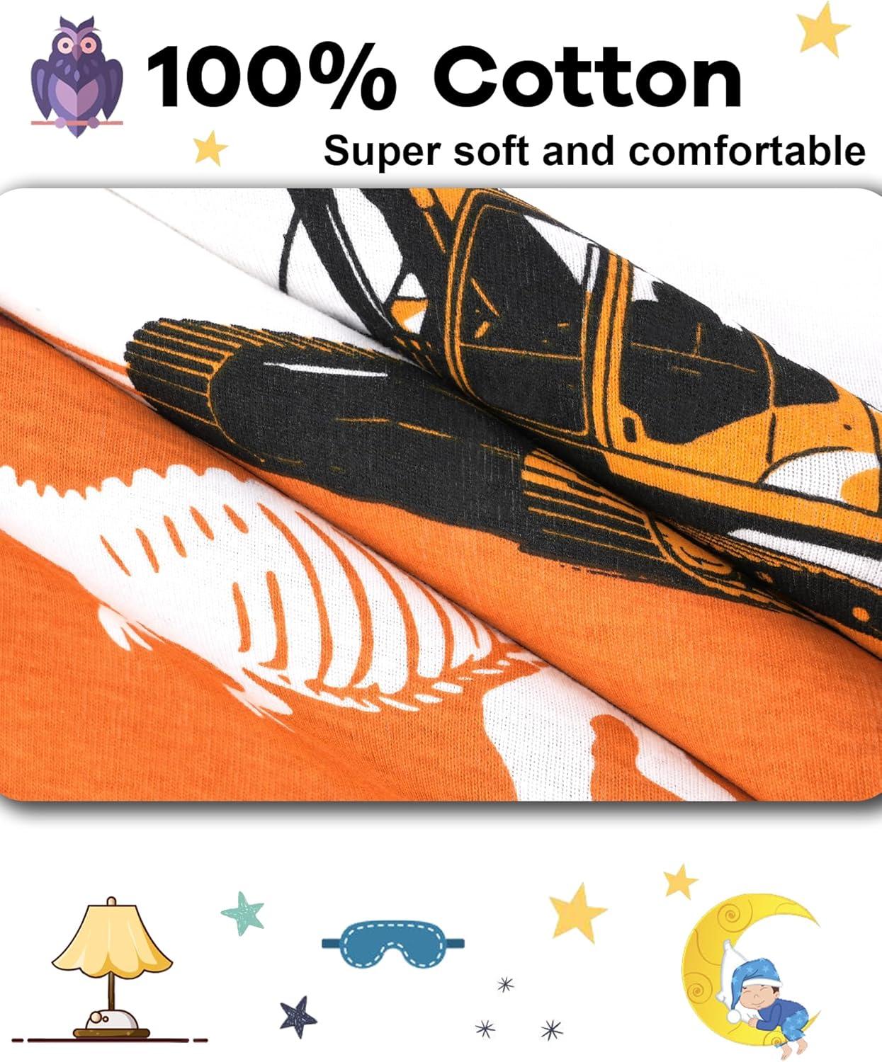 imageDAUGHTER QUEEN Boys Summer Pajamas Set 4 Pieces 100 Cotton Sleepwear Size 18 Months12 Years4pcsorangeBlackconstructionsba26