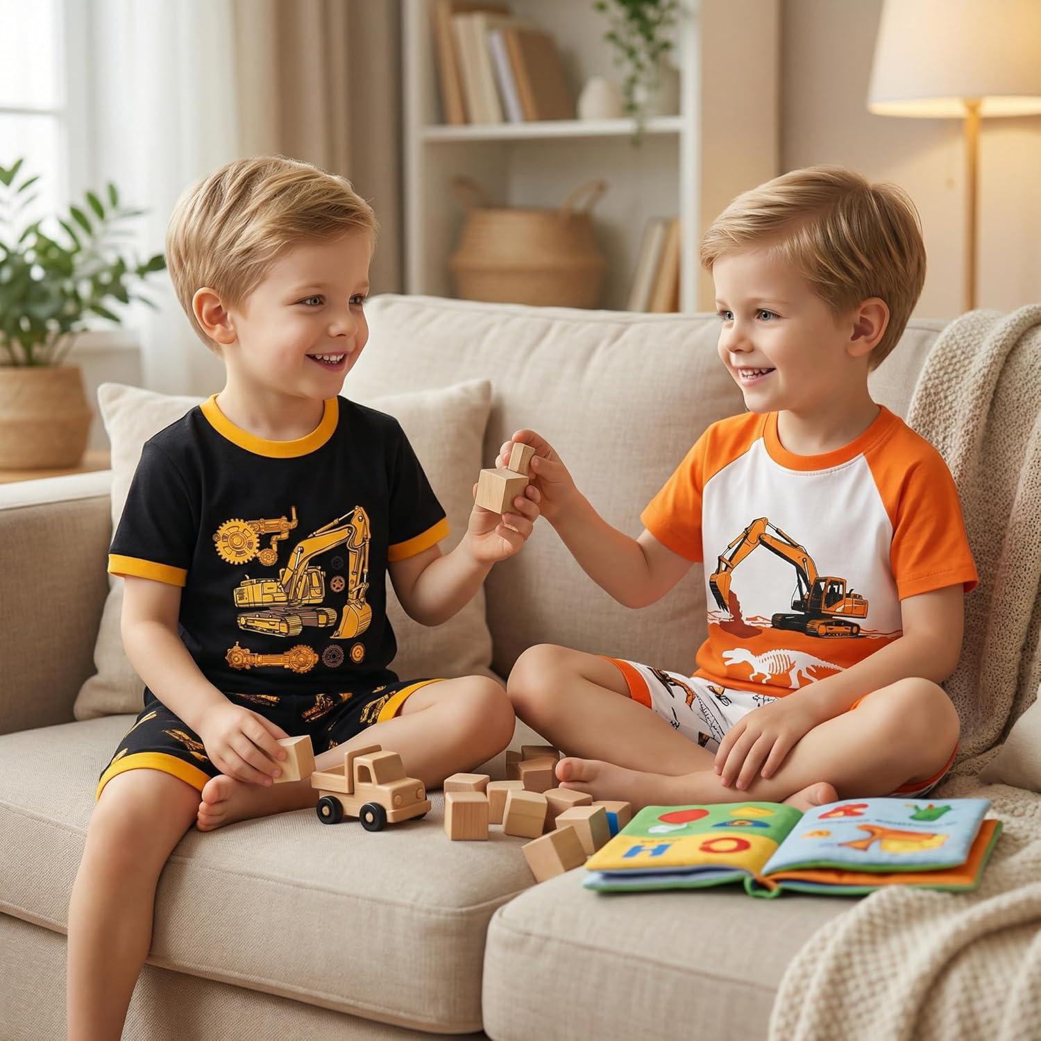 imageDAUGHTER QUEEN Boys Summer Pajamas Set 4 Pieces 100 Cotton Sleepwear Size 18 Months12 Years4pcsorangeBlackconstructionsba26