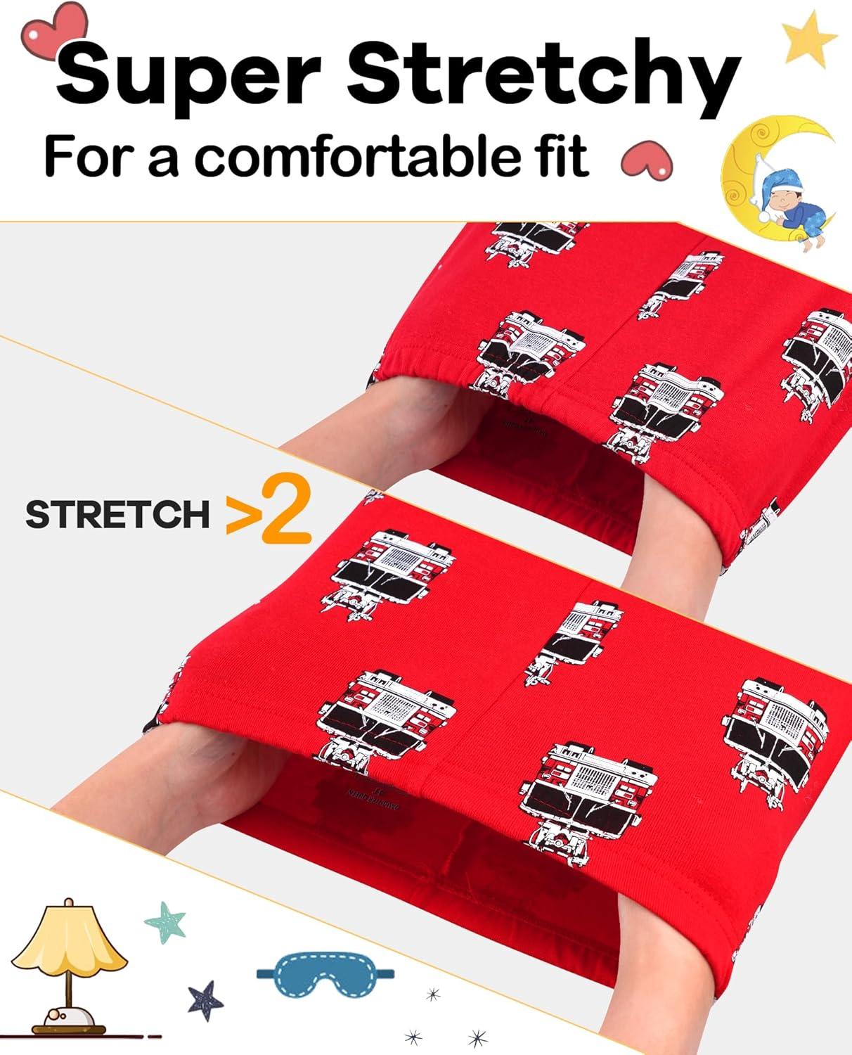 imageDAUGHTER QUEEN Boys Summer Pajamas Set 4 Pieces 100 Cotton Sleepwear Size 18 Months12 Years4pcsredBeigefire Trucksba26
