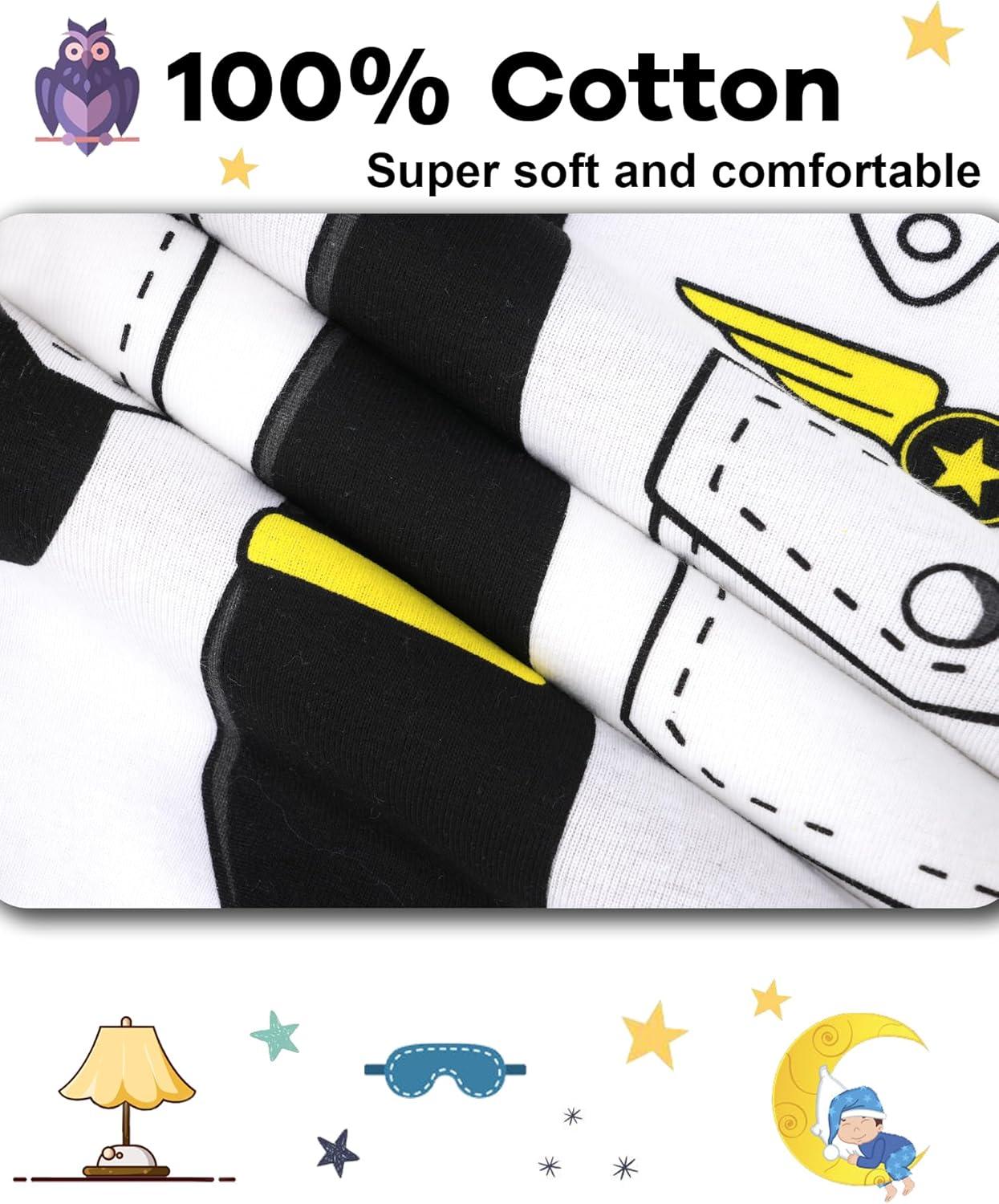 imageDAUGHTER QUEEN Boys Summer Pajamas Set 4 Pieces 100 Cotton Sleepwear Size 18 Months12 Years4pcswhiteBlueplanesba26