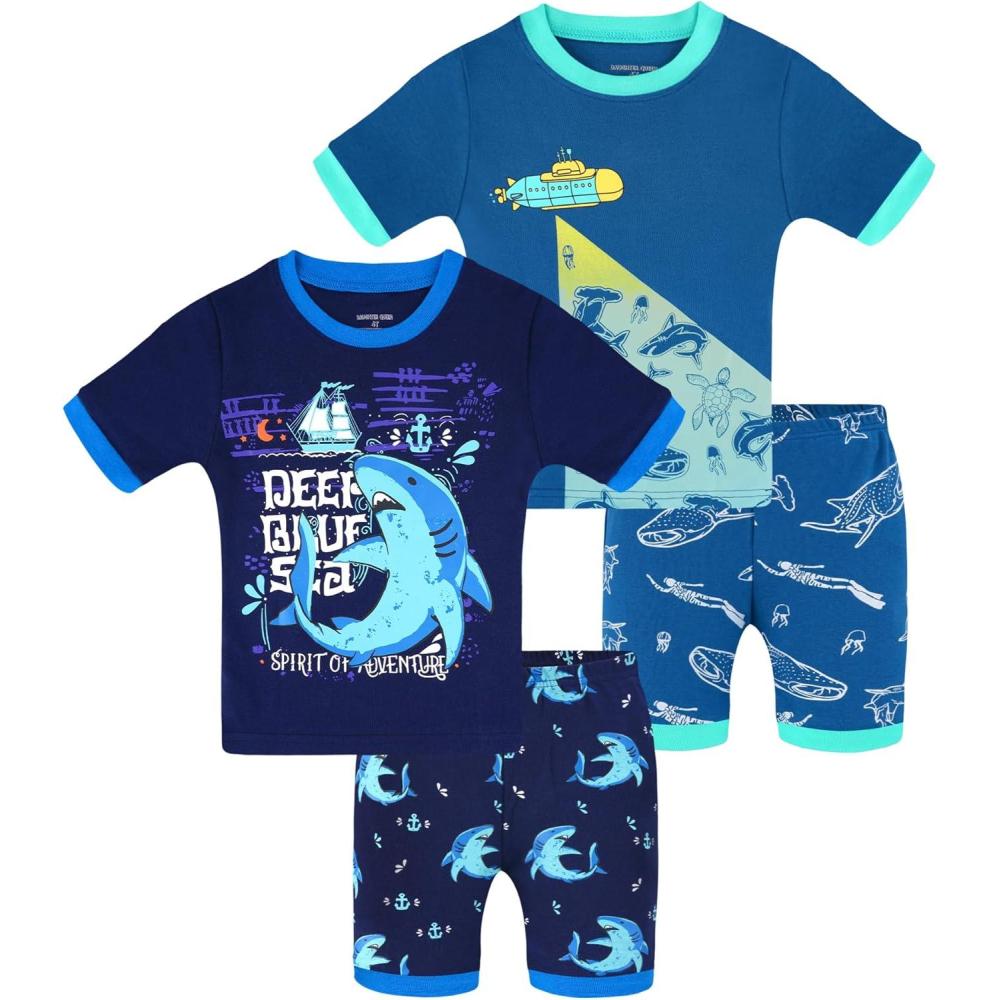 imageDAUGHTER QUEEN Boys Summer Pajamas Set 4 Pieces 100 Cotton Sleepwear Size 18 Months12 Years4pcsblueNavy Bluesharksba26