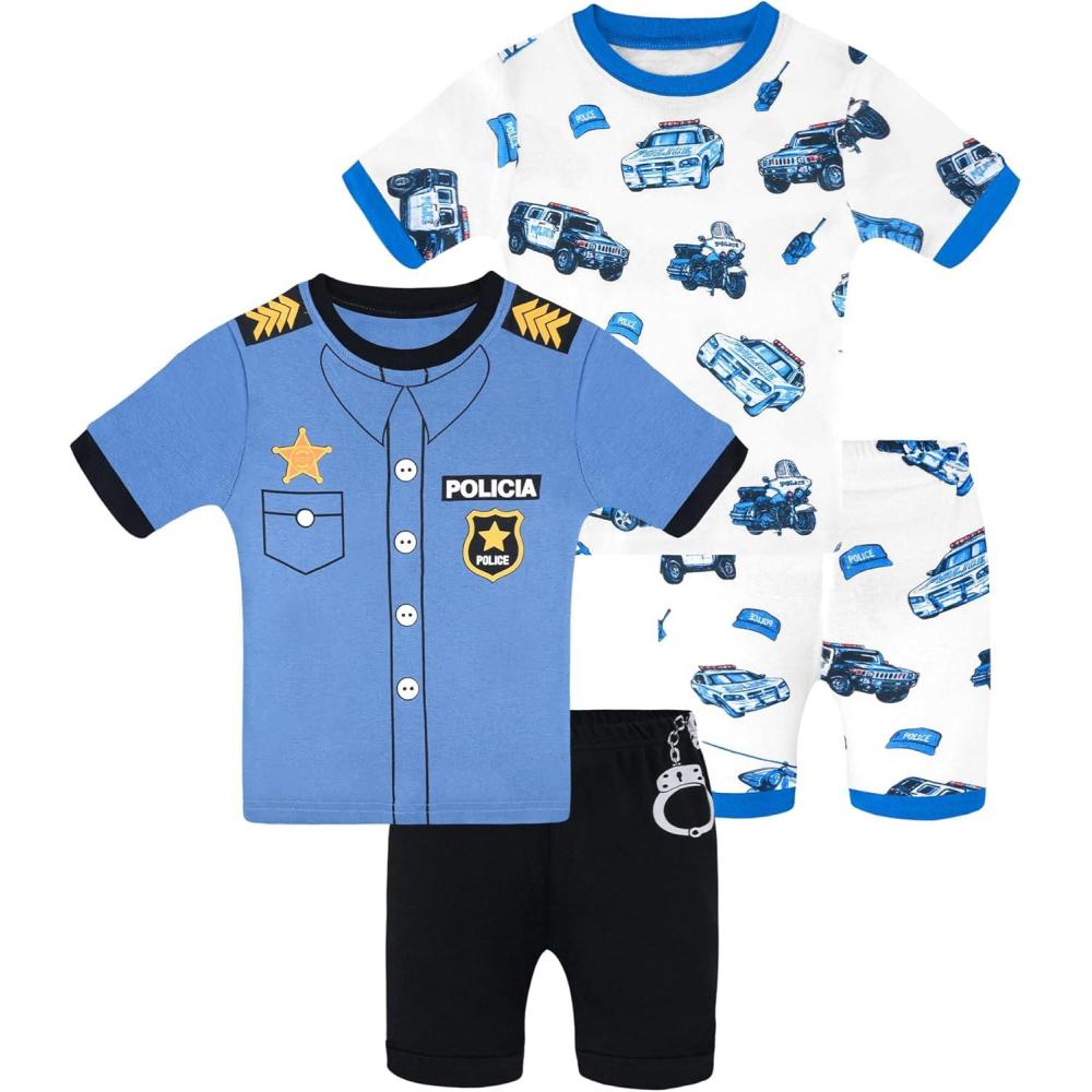 imageDAUGHTER QUEEN Boys Summer Pajamas Set 4 Pieces 100 Cotton Sleepwear Size 18 Months12 Years4pcsblueWhitepolicesba26