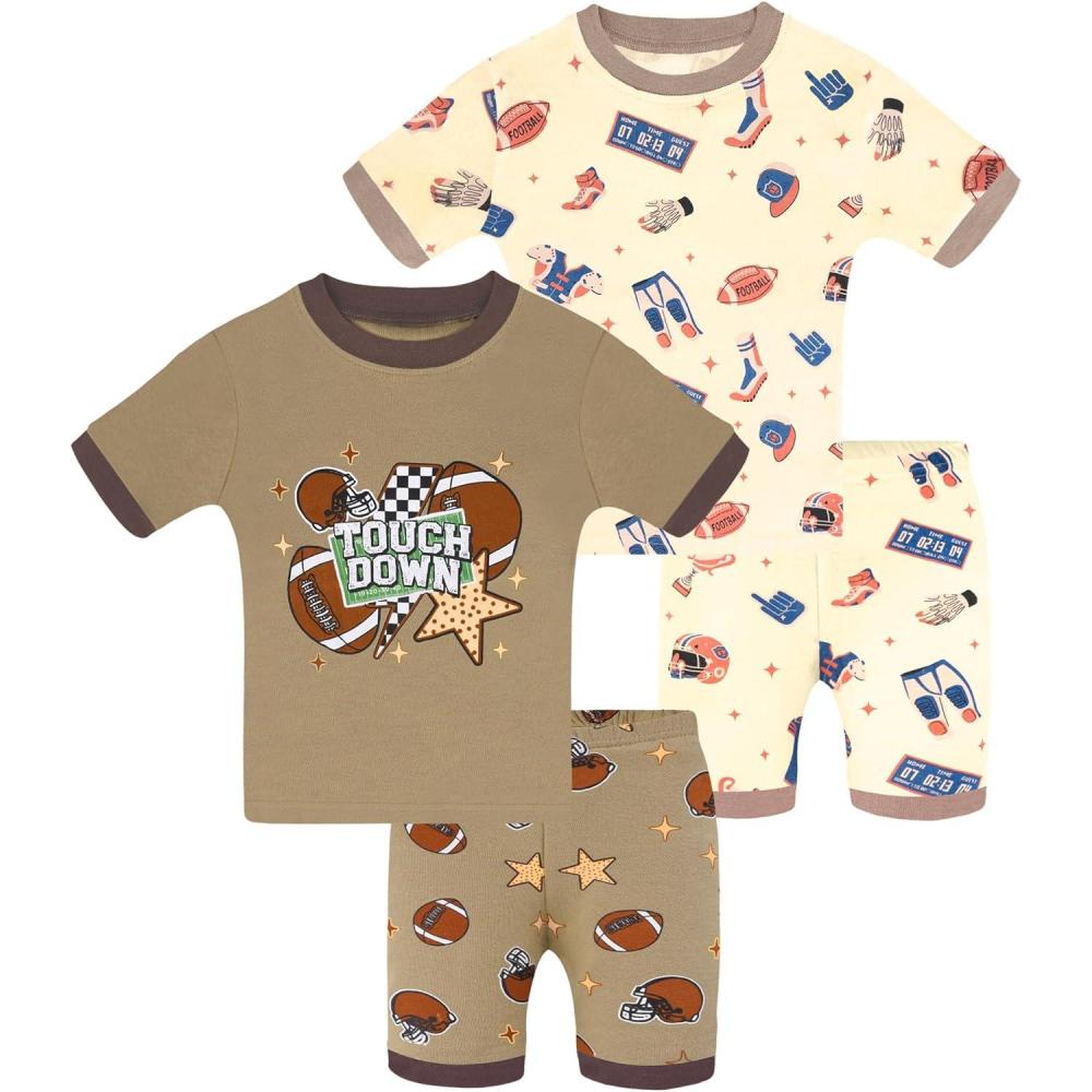 imageDAUGHTER QUEEN Boys Summer Pajamas Set 4 Pieces 100 Cotton Sleepwear Size 18 Months12 Years4pcsbrownBeigefootballsba26