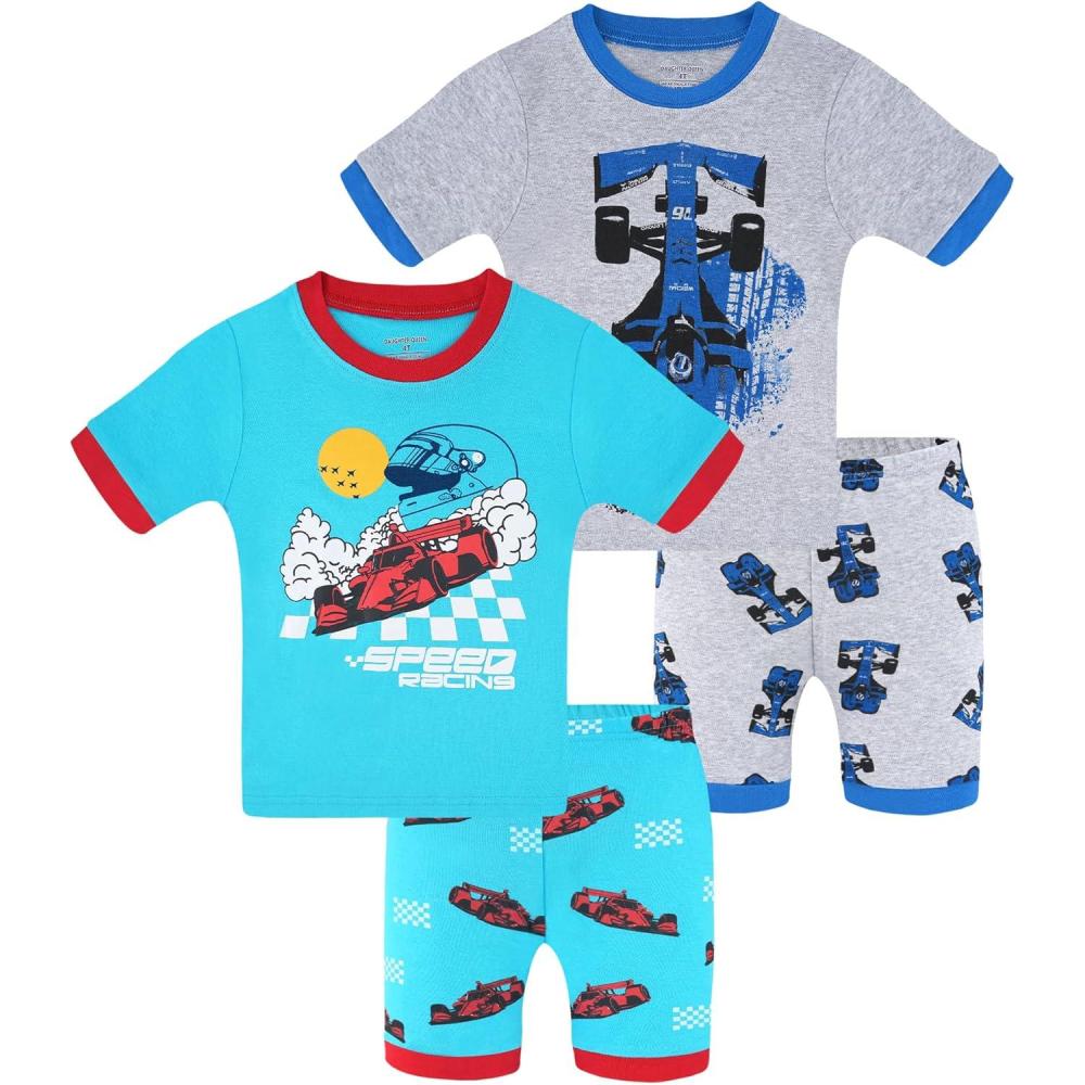 imageDAUGHTER QUEEN Boys Summer Pajamas Set 4 Pieces 100 Cotton Sleepwear Size 18 Months12 Years4pcsgreyBluecarssba26