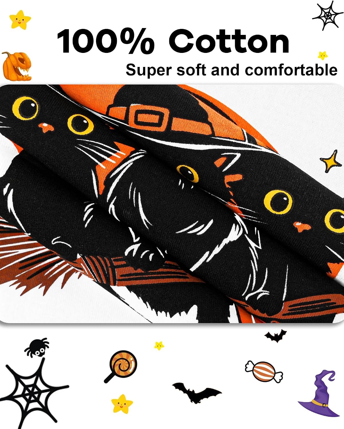 image:imageDAUGHTER QUEEN Boys amp Girls 100 Cotton Halloween amp Christmas PJS 18M12Y Soft Breathable Comfortable Tagless Snug Fit Festive Great for Gift Giving2pcsorangecathga26