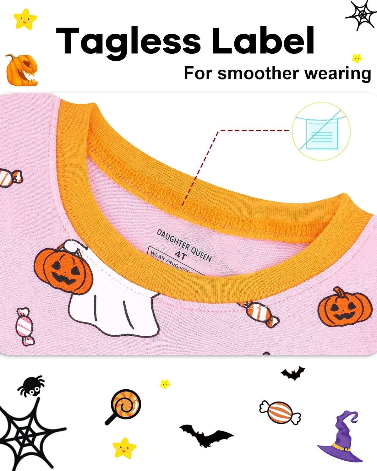 image:imageDAUGHTER QUEEN Boys amp Girls 100 Cotton Halloween amp Christmas PJS 18M12Y Soft Breathable Comfortable Tagless Snug Fit Festive Great for Gift Giving2pcspinkhalloweenhba26