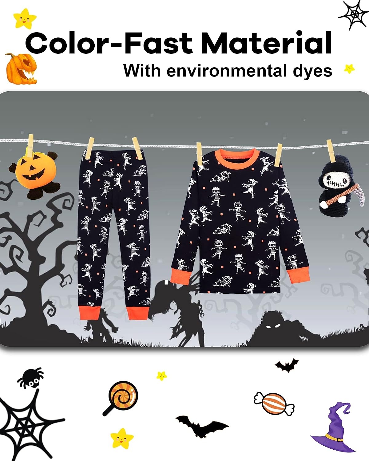 image:imageDAUGHTER QUEEN Boys amp Girls 100 Cotton Halloween amp Christmas PJS 18M12Y Soft Breathable Comfortable Tagless Snug Fit Festive Great for Gift GivingMummyBlackOrange