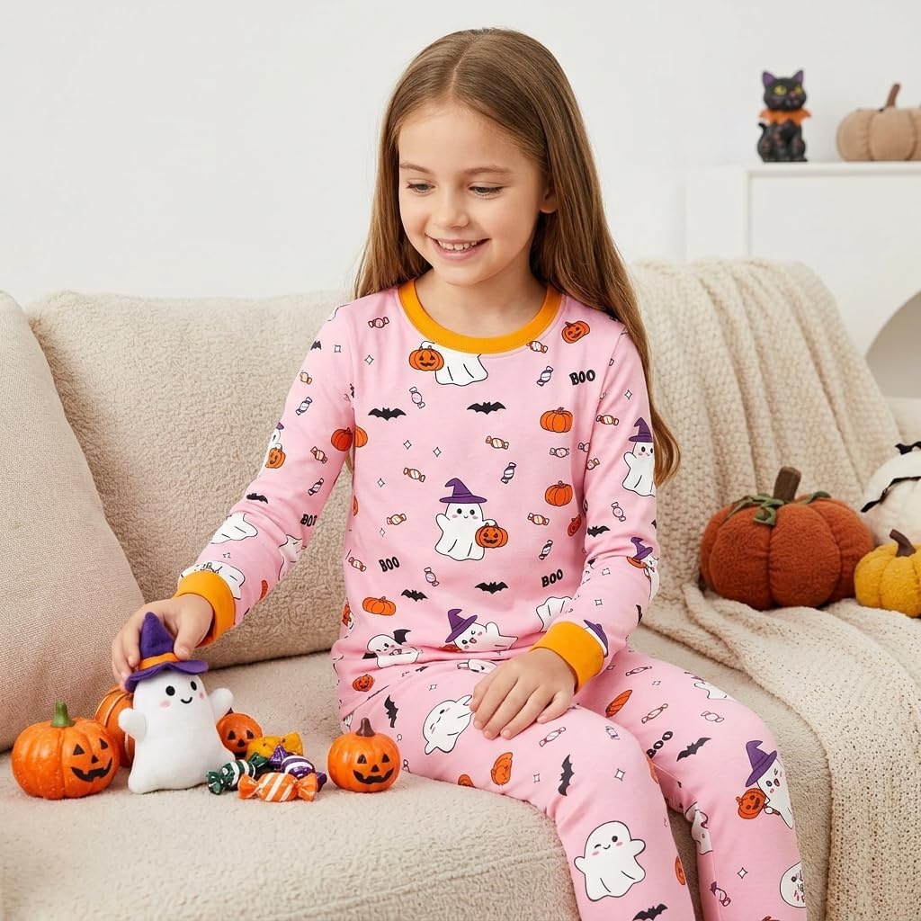 image:imageDAUGHTER QUEEN Boys amp Girls 100 Cotton Halloween amp Christmas PJS 18M12Y Soft Breathable Comfortable Tagless Snug Fit Festive Great for Gift Giving2pcspinkhalloweenhba26