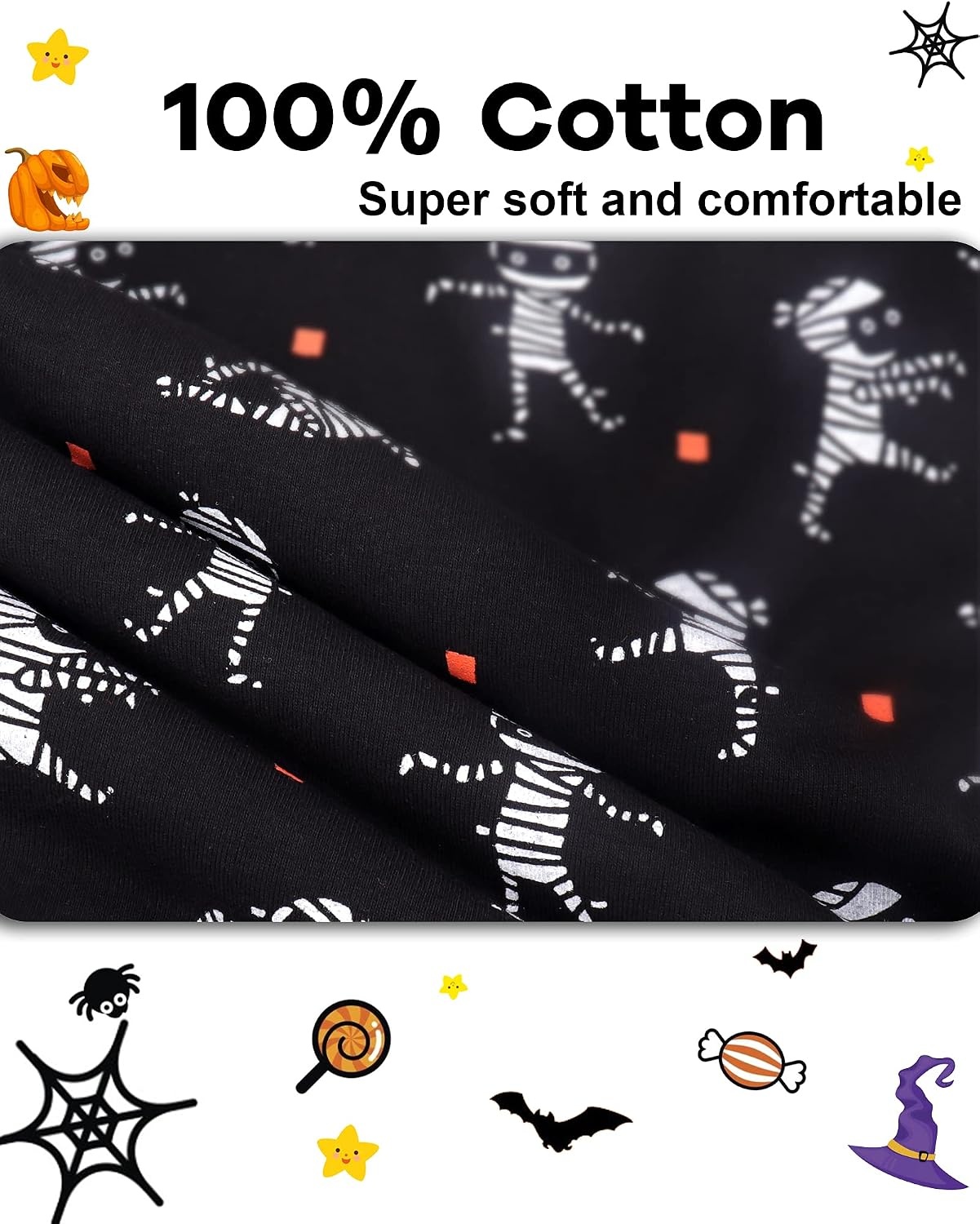 image:imageDAUGHTER QUEEN Boys amp Girls 100 Cotton Halloween amp Christmas PJS 18M12Y Soft Breathable Comfortable Tagless Snug Fit Festive Great for Gift GivingMummyBlackOrange