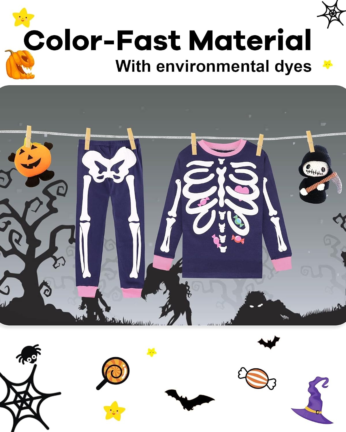 image:imageDAUGHTER QUEEN Boys amp Girls 100 Cotton Halloween amp Christmas PJS 18M12Y Soft Breathable Comfortable Tagless Snug Fit Festive Great for Gift GivingSkeletonNavy BluePinka22