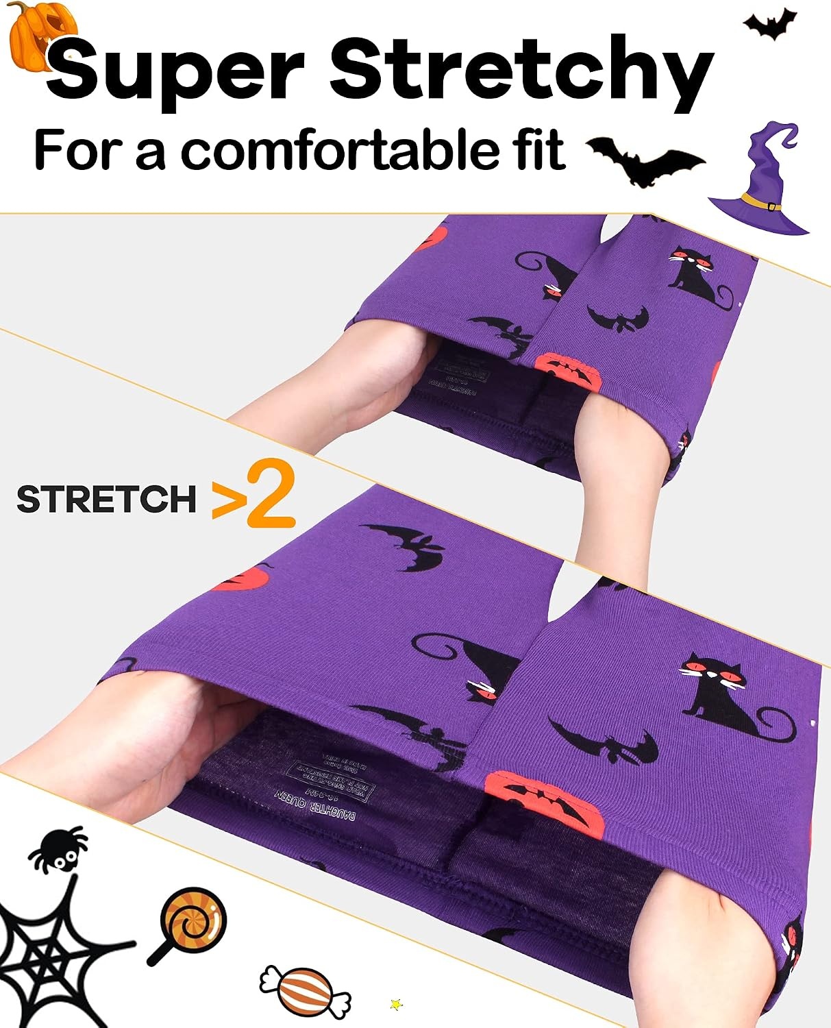 image:imageDAUGHTER QUEEN Boys amp Girls 100 Cotton Halloween amp Christmas PJS 18M12Y Soft Breathable Comfortable Tagless Snug Fit Festive Great for Gift GivingBlack CatPurpleOrange