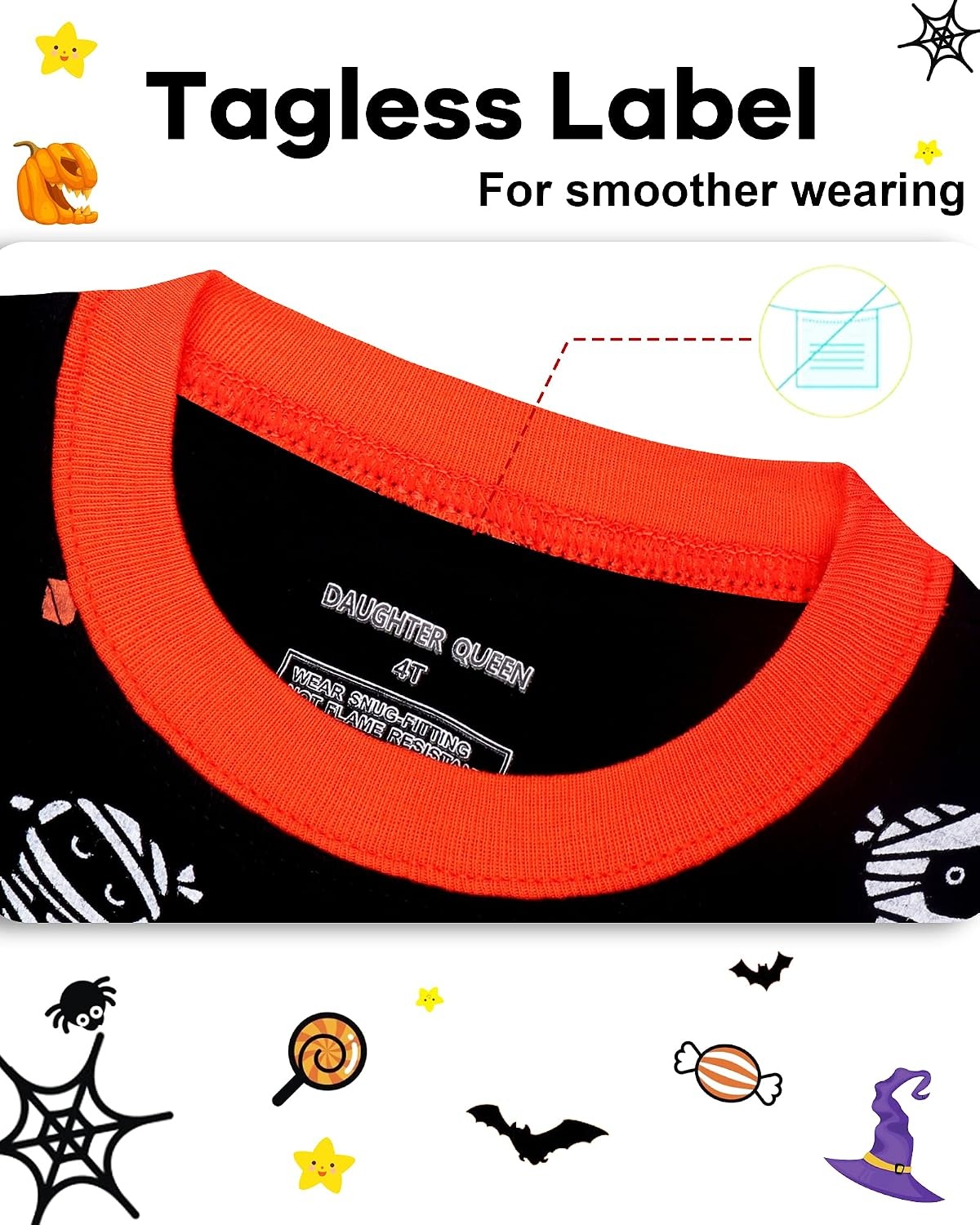 image:imageDAUGHTER QUEEN Boys amp Girls 100 Cotton Halloween amp Christmas PJS 18M12Y Soft Breathable Comfortable Tagless Snug Fit Festive Great for Gift GivingMummyBlackOrange