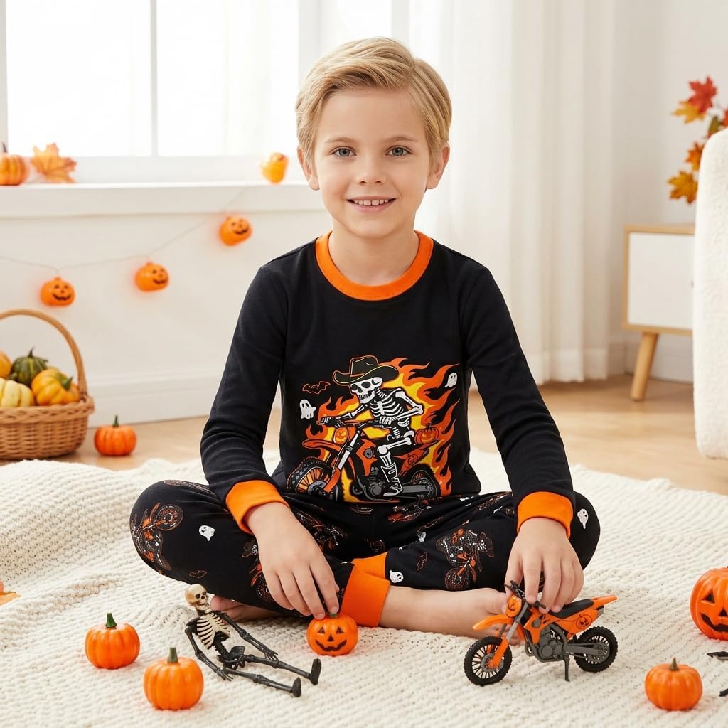 image:imageDAUGHTER QUEEN Boys amp Girls 100 Cotton Halloween amp Christmas PJS 18M12Y Soft Breathable Comfortable Tagless Snug Fit Festive Great for Gift Giving2pcsblackskeletonhba26