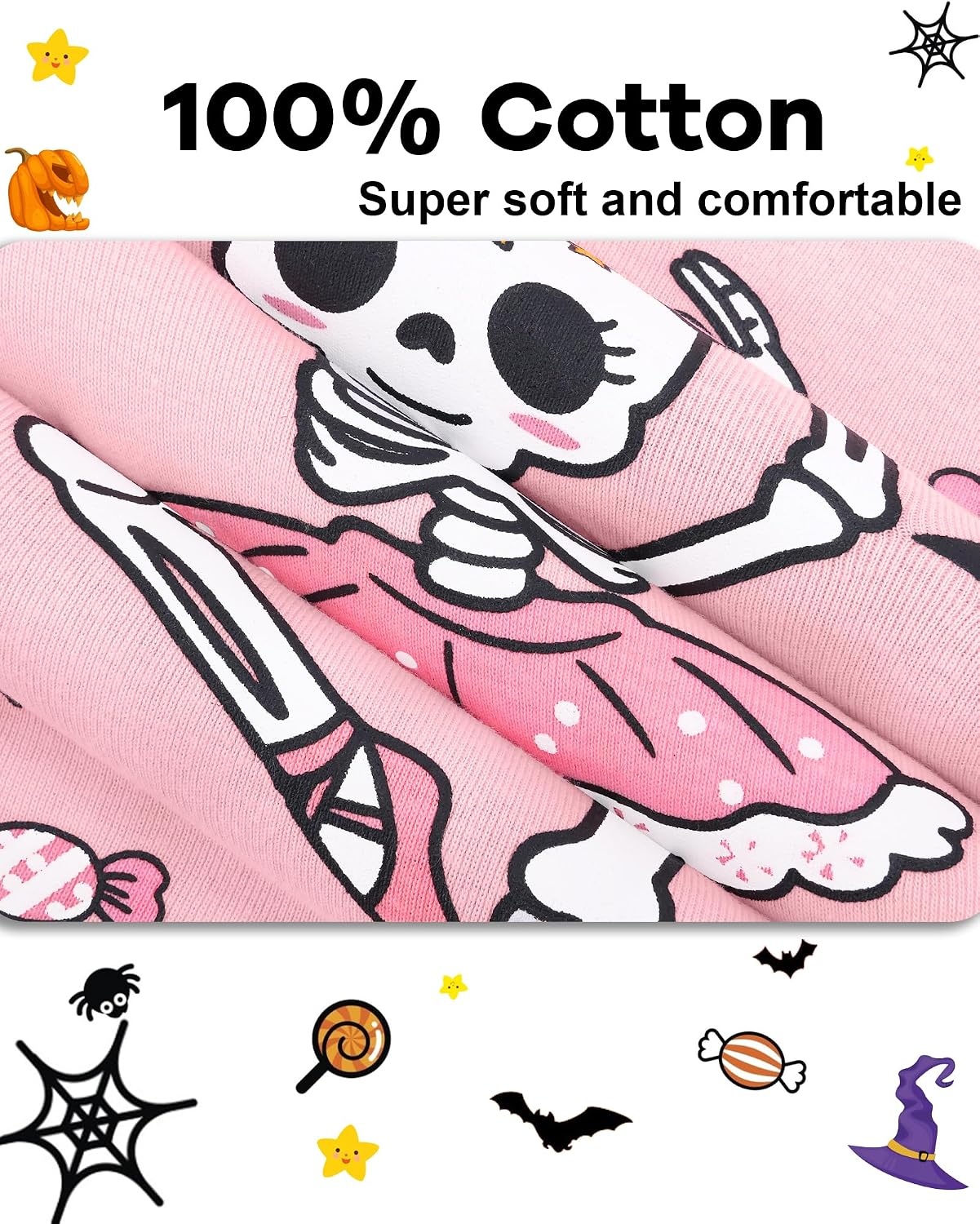 image:imageDAUGHTER QUEEN Boys amp Girls 100 Cotton Halloween amp Christmas PJS 18M12Y Soft Breathable Comfortable Tagless Snug Fit Festive Great for Gift Giving2pcspinkskeletonhga26