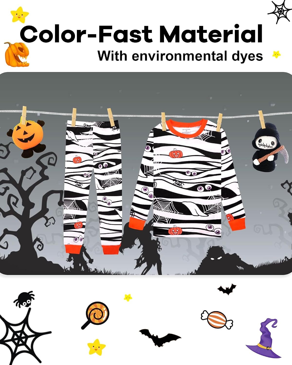 image:imageDAUGHTER QUEEN Boys amp Girls 100 Cotton Halloween amp Christmas PJS 18M12Y Soft Breathable Comfortable Tagless Snug Fit Festive Great for Gift Giving2pcsblackWhitemummyhba24