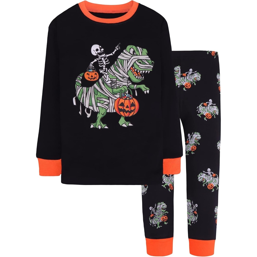 image:imageDAUGHTER QUEEN Boys amp Girls 100 Cotton Halloween amp Christmas PJS 18M12Y  Soft Breathable Comfortable Tagless Snug Fit Festive Great for Gift GivingDinosaurBlackOrangea22