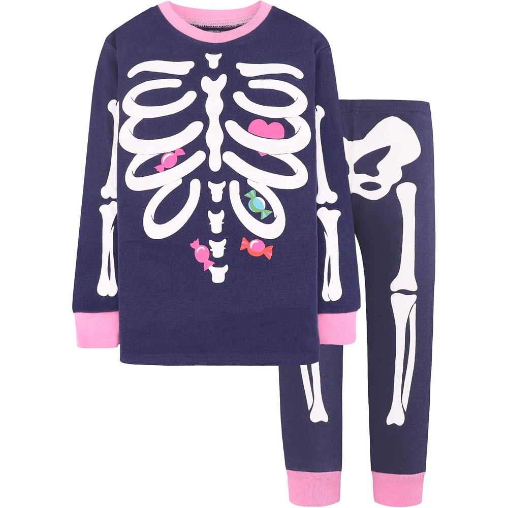 image:imageDAUGHTER QUEEN Boys amp Girls 100 Cotton Halloween amp Christmas PJS 18M12Y  Soft Breathable Comfortable Tagless Snug Fit Festive Great for Gift GivingSkeletonNavy BluePinka22