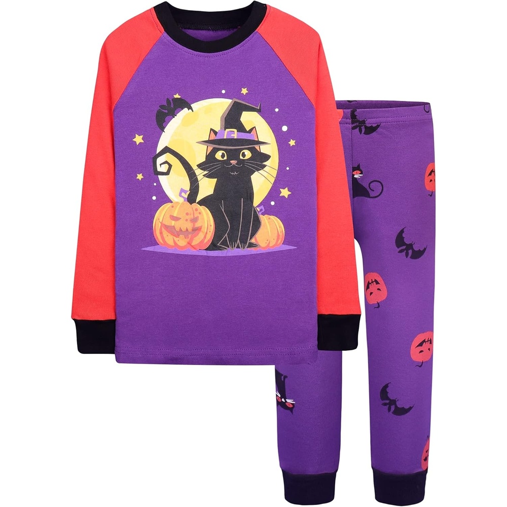 image:imageDAUGHTER QUEEN Boys amp Girls 100 Cotton Halloween amp Christmas PJS 18M12Y  Soft Breathable Comfortable Tagless Snug Fit Festive Great for Gift GivingBlack CatPurpleOrange