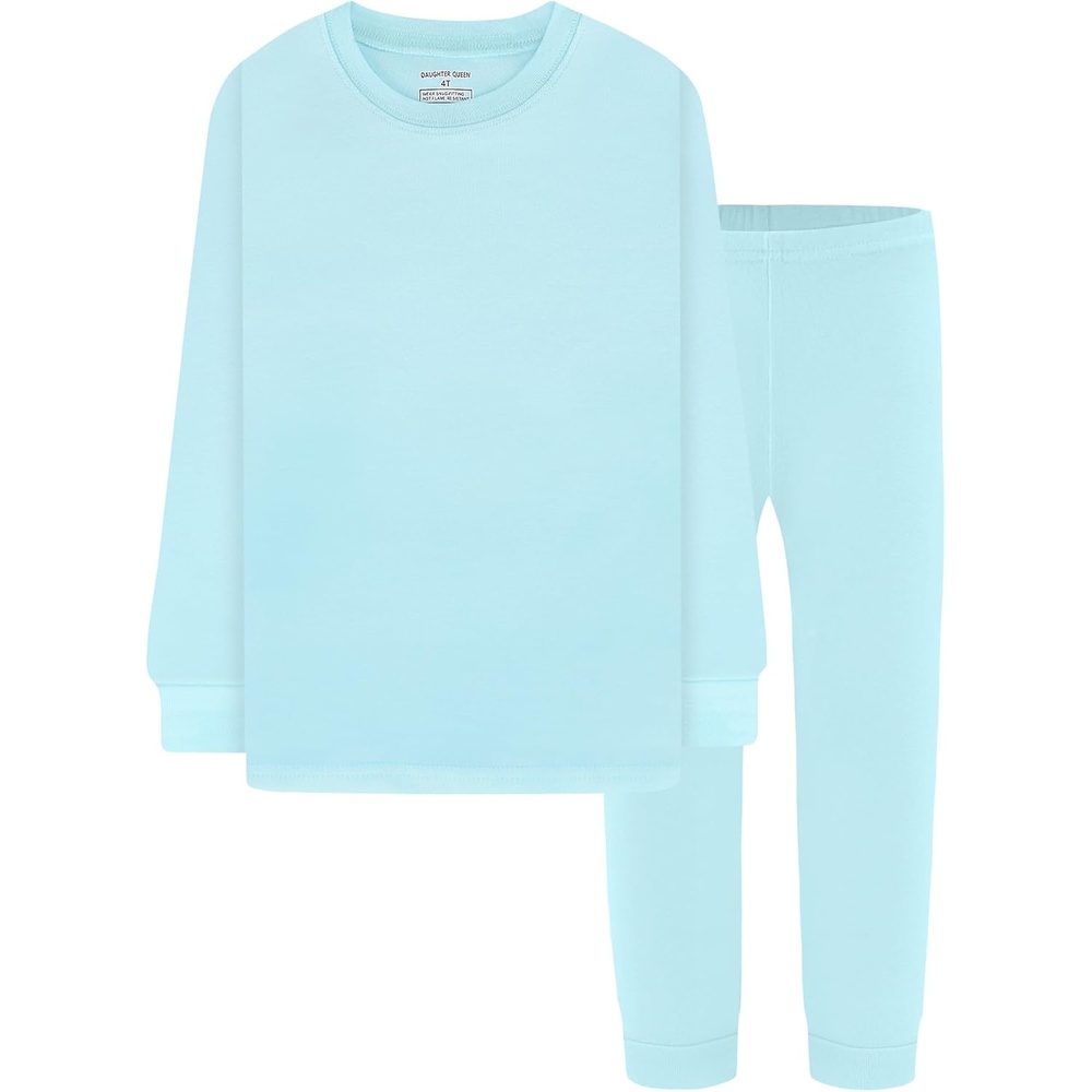 image:imageDAUGHTER QUEEN Boys amp Girls 100 Cotton Halloween amp Christmas PJS 18M12Y Soft Breathable Comfortable Tagless Snug Fit Festive Great for Gift Giving2pcslight Bluesolidlba25
