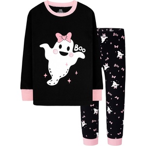 DAUGHTER QUEEN Boys & Girls 100% Cotton Halloween & Christmas PJS 18M-12Y | Soft, Breathable, Comfortable, Tagless, Snug Fit, Festive, Great for Gift Giving(2pcs-black/Pink-ghost-hga24)